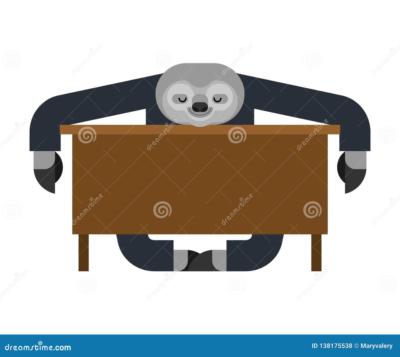 Sloth Sleeping At Work Lazybones At Table Animal Cartoon