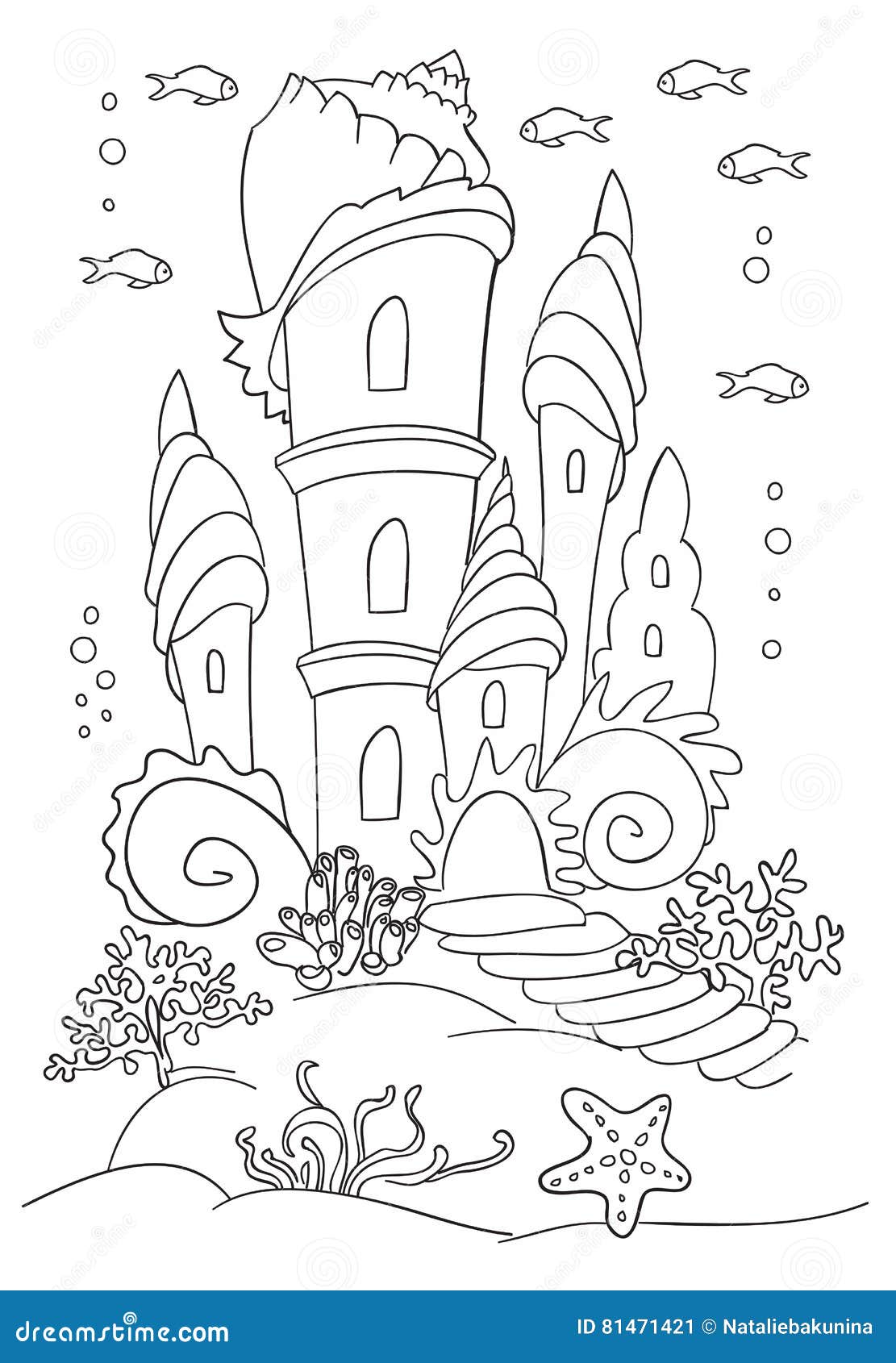 Подводный замок раскраска для детей