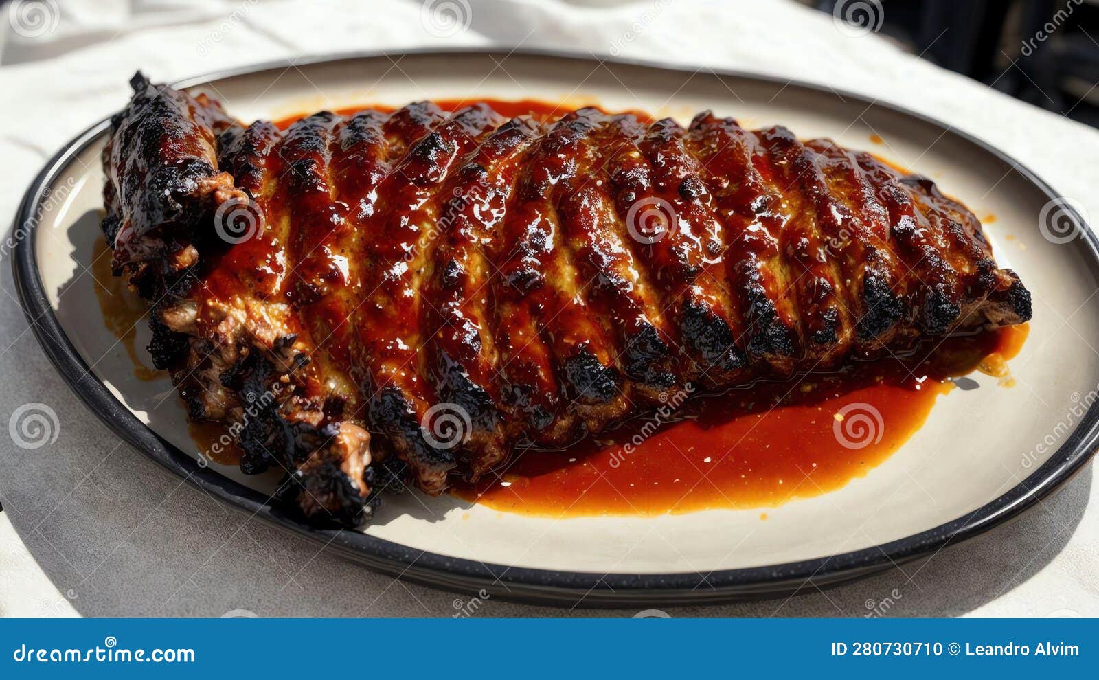 Slow Cooked Ribs with Tangy BBQ Sauce.AI Generated Stock Illustration