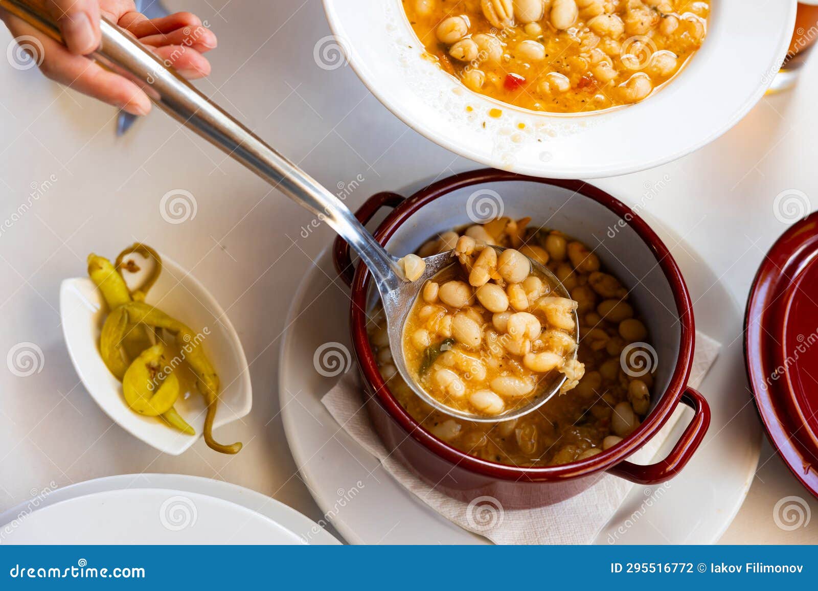 Slow Cooker Spanish Ham and Bean (Pochas) Stewed. Stock Photo Image