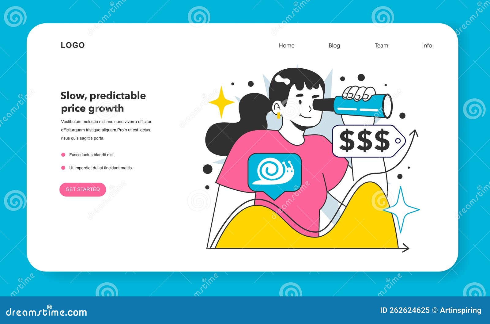 slow, predictable price growth web banner or landing page. stable economic