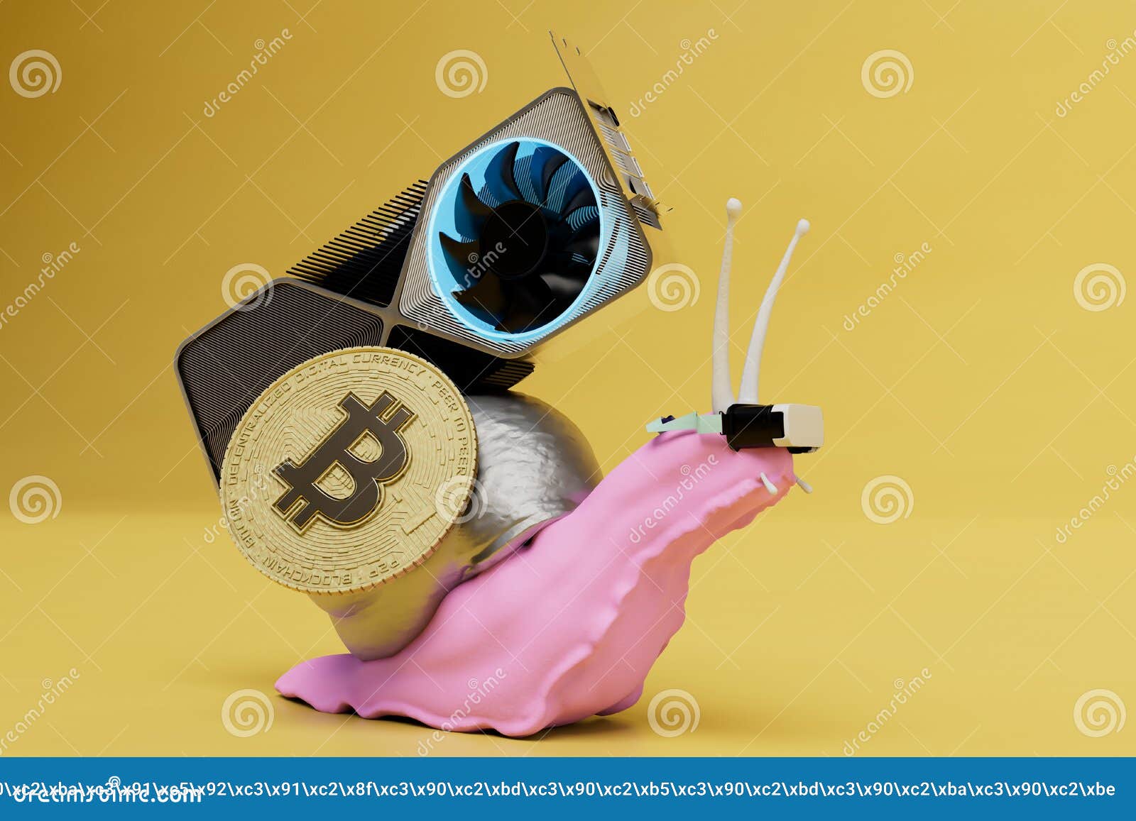 Slow Process of Cryptocurrency Mining. a Snail on Which Bitcoin and a Video  Card Stock Illustration - Illustration of economy, payment: 255098106