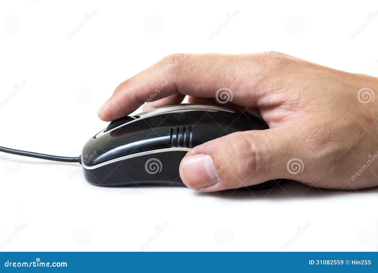 Sluit zakenman omhoog gebruikte muis voor uitgezochte klik iets