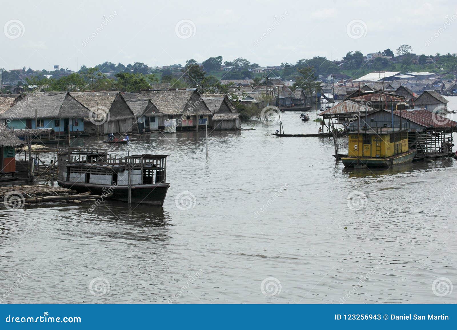 the slums of belen village in iquitos, peru in the amazon rainforest.