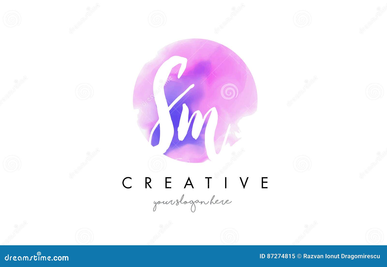 SM Watercolor Letter Logo Design with Purple Brush Stroke. Stock Vector ...