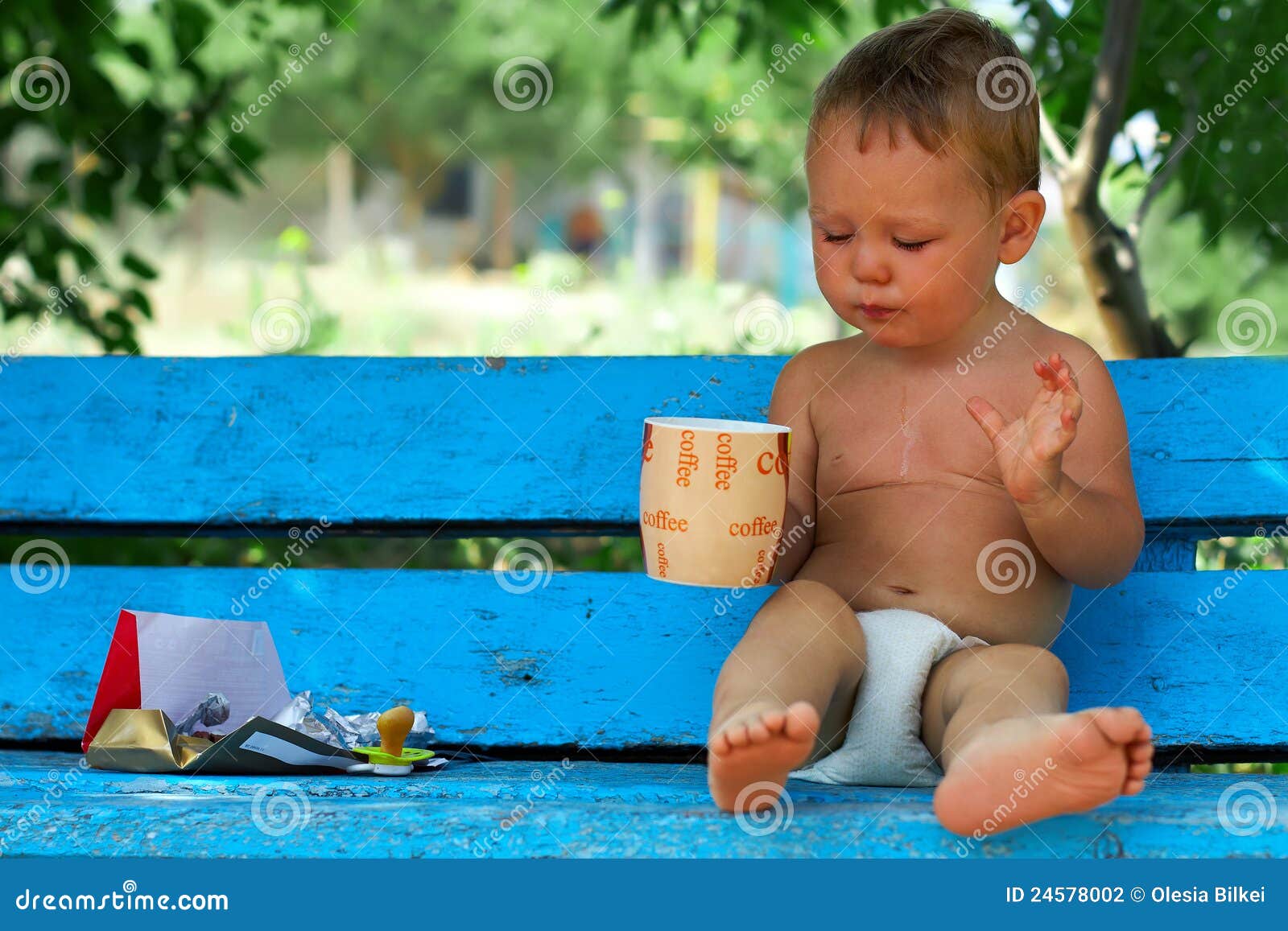 Small Baby Boy Drinking Coffee With Chocolate Stock Photography Image