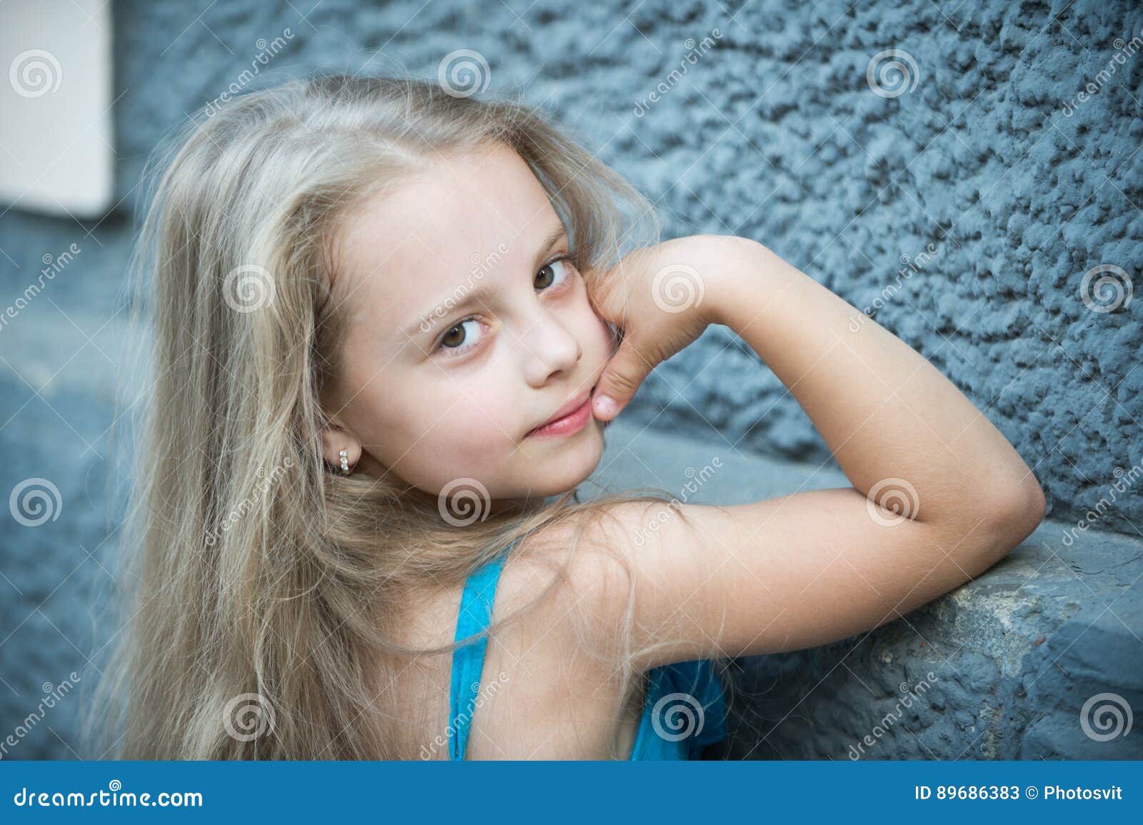 Small Baby Girl With Long Blonde Hair Outdoor Stock Image Image