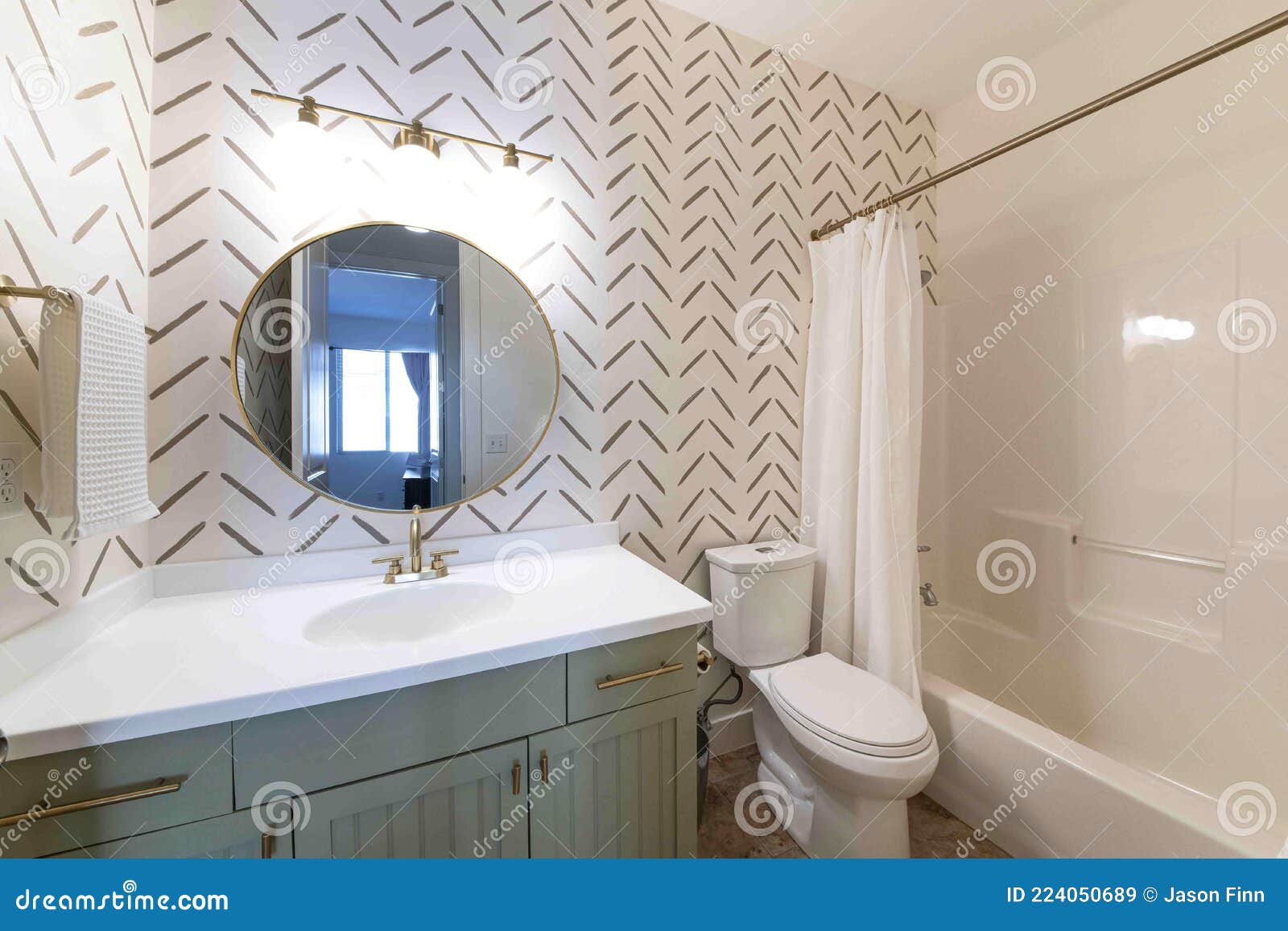 Small Bathroom Interior with Minimalist Wallpaper Design Stock Image ...