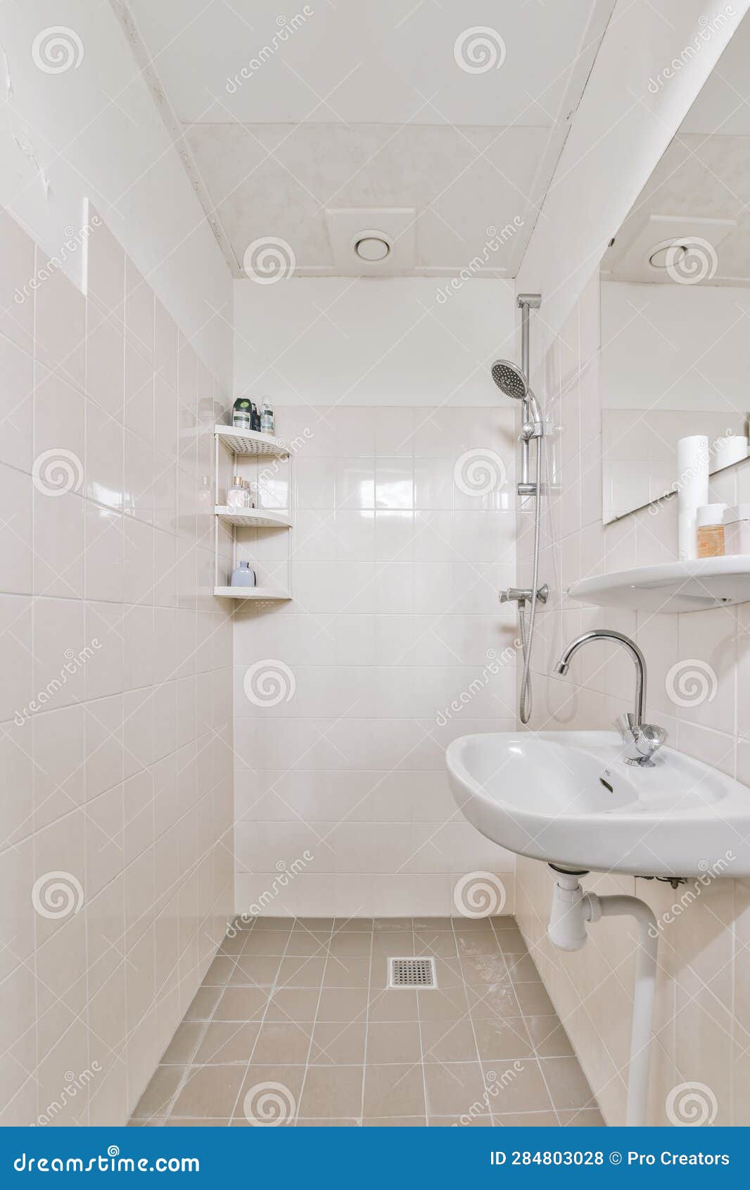 A Small Bathroom with a Sink and a Shower Stock Photo Image of bath
