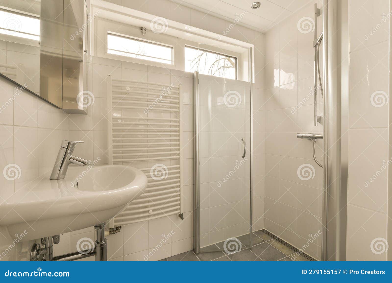 A Small Bathroom with a Sink and a Shower Stock Image Image of house