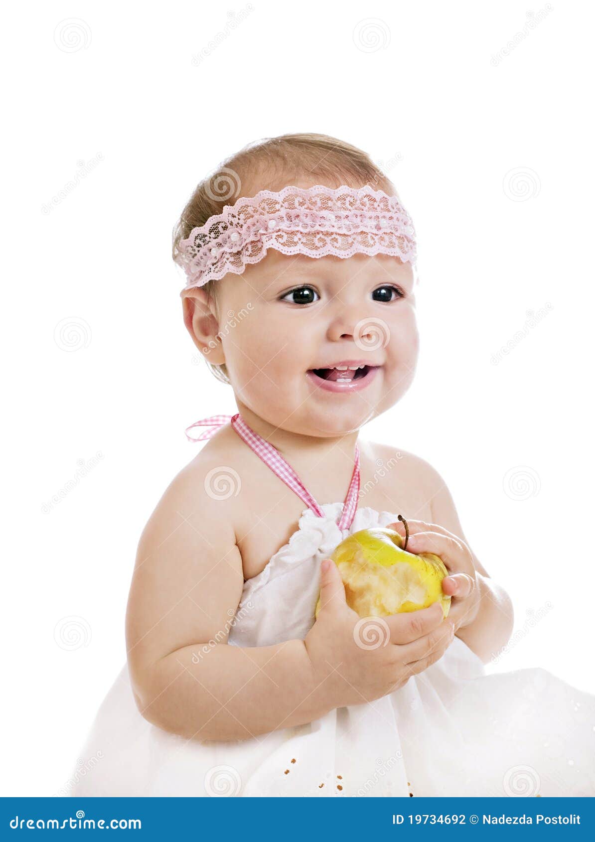 Small Beautiful Baby Girl with Apple Stock Photo Image of cute, eyes