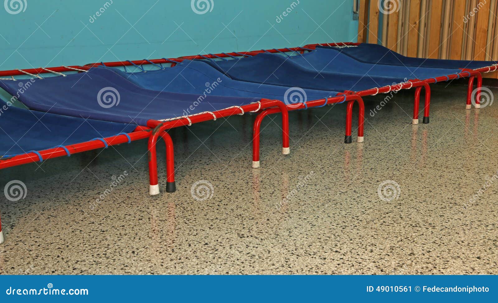 Beds For Kindergarten. Furniture For Children Preschoolers Stock Photo