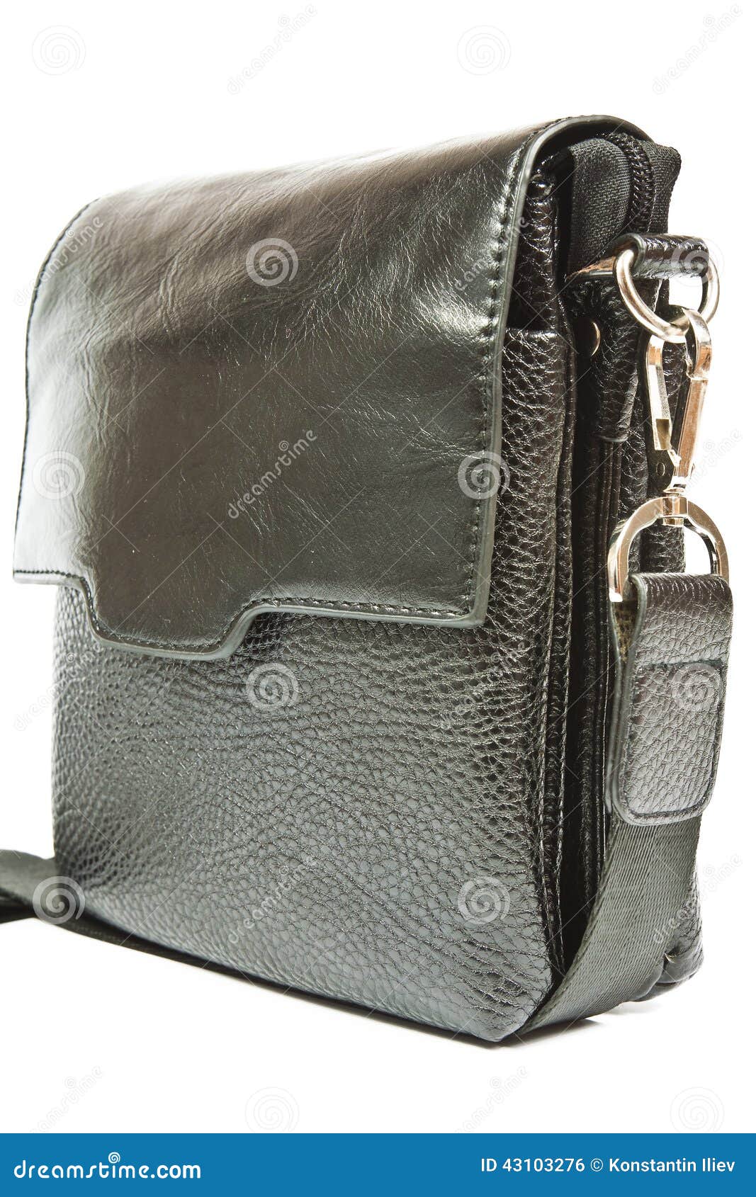 Small Black Leather Bag Men Stock Photo Image of handle, accessory