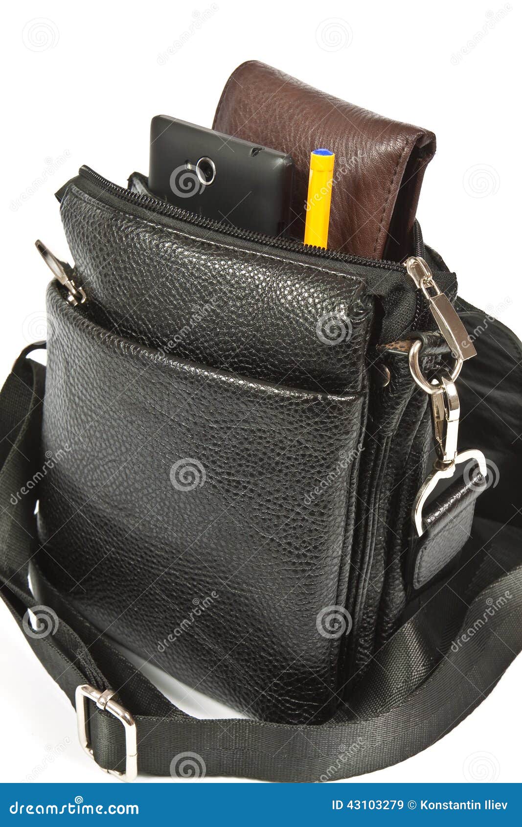 Small Black Leather Bag Men Stock Image Image of leather, luggage