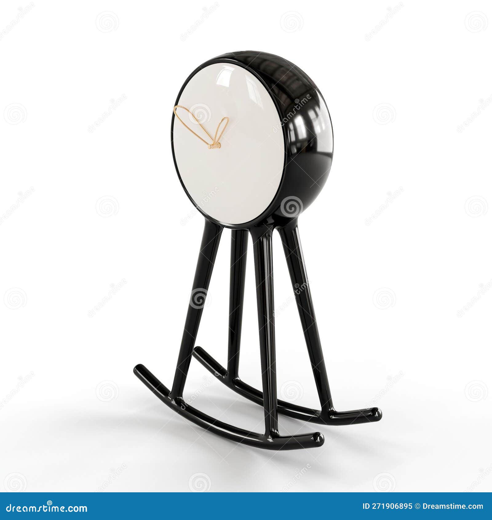 A Small Black and White Clock with Black Legs, 3d Rendering Stock