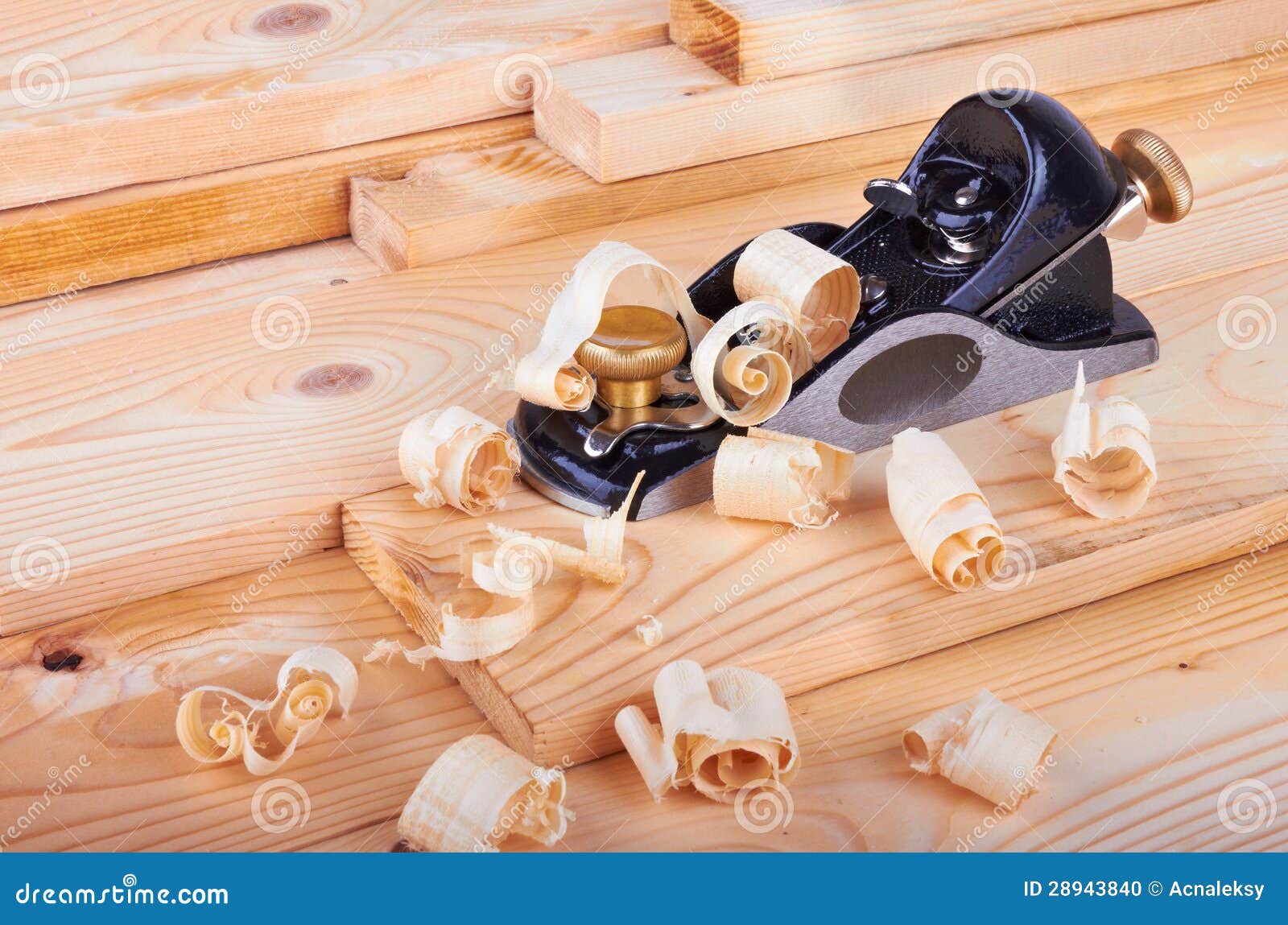 Small Block Plane And Wood With Shavings Stock Photo ...