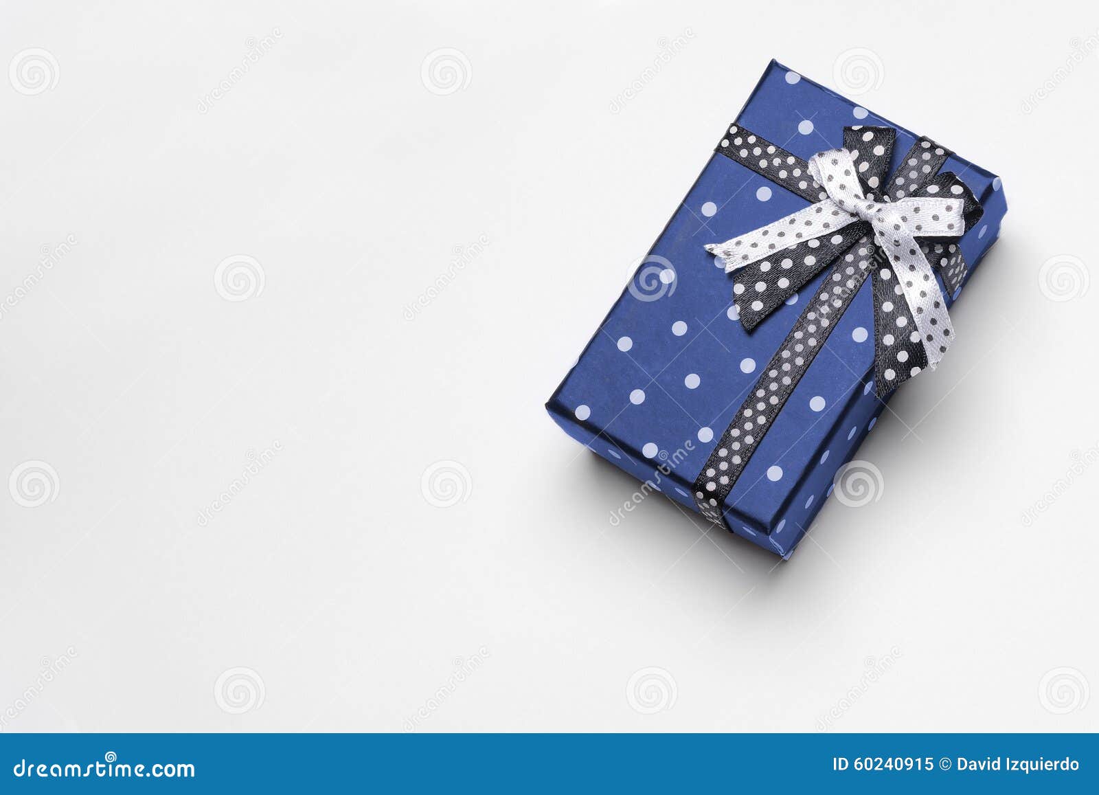 Small Blue Gift Box with Ribbon and Circles Top Stock Image Image of