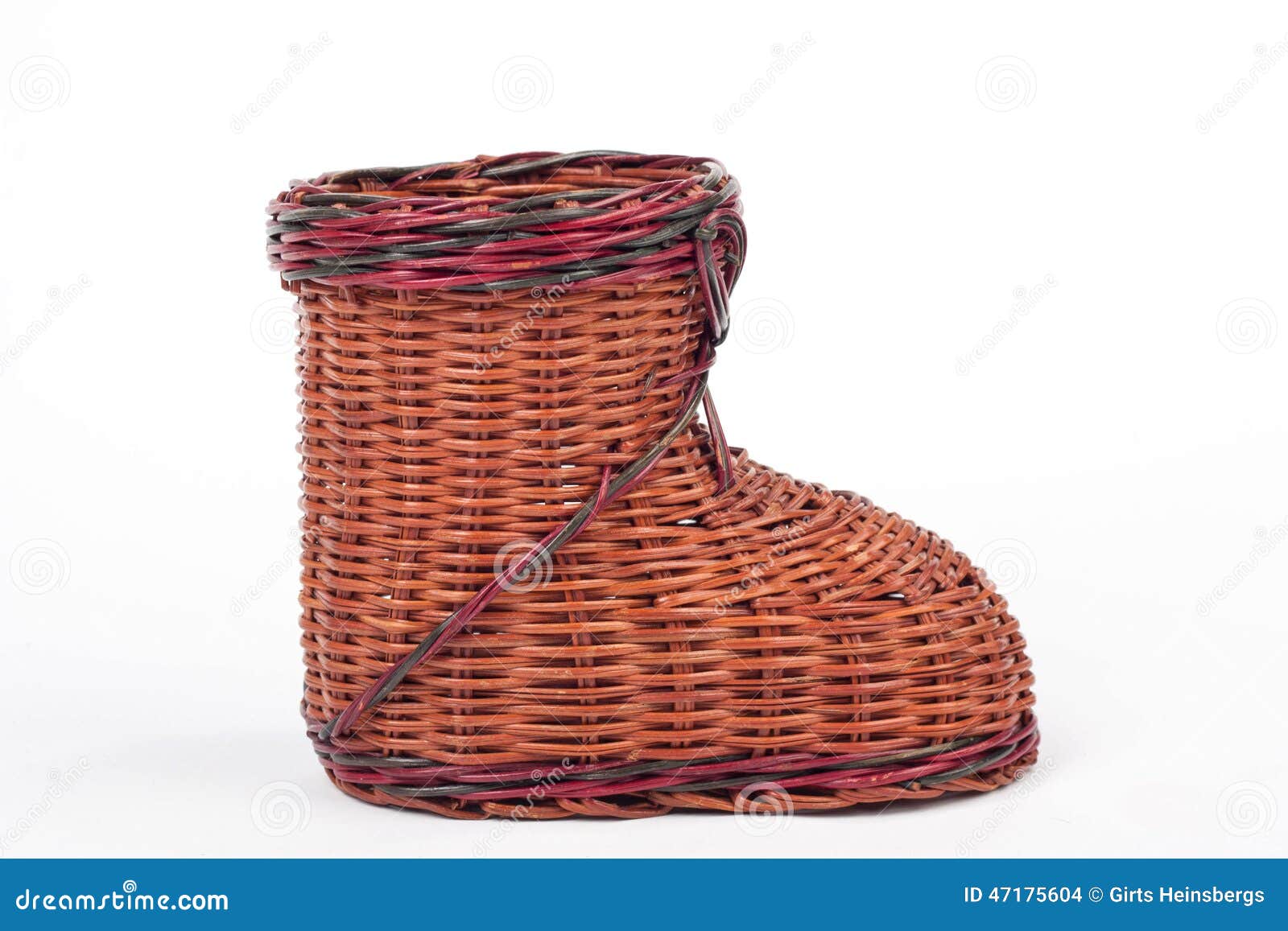 a small boot d wicker backet on white background