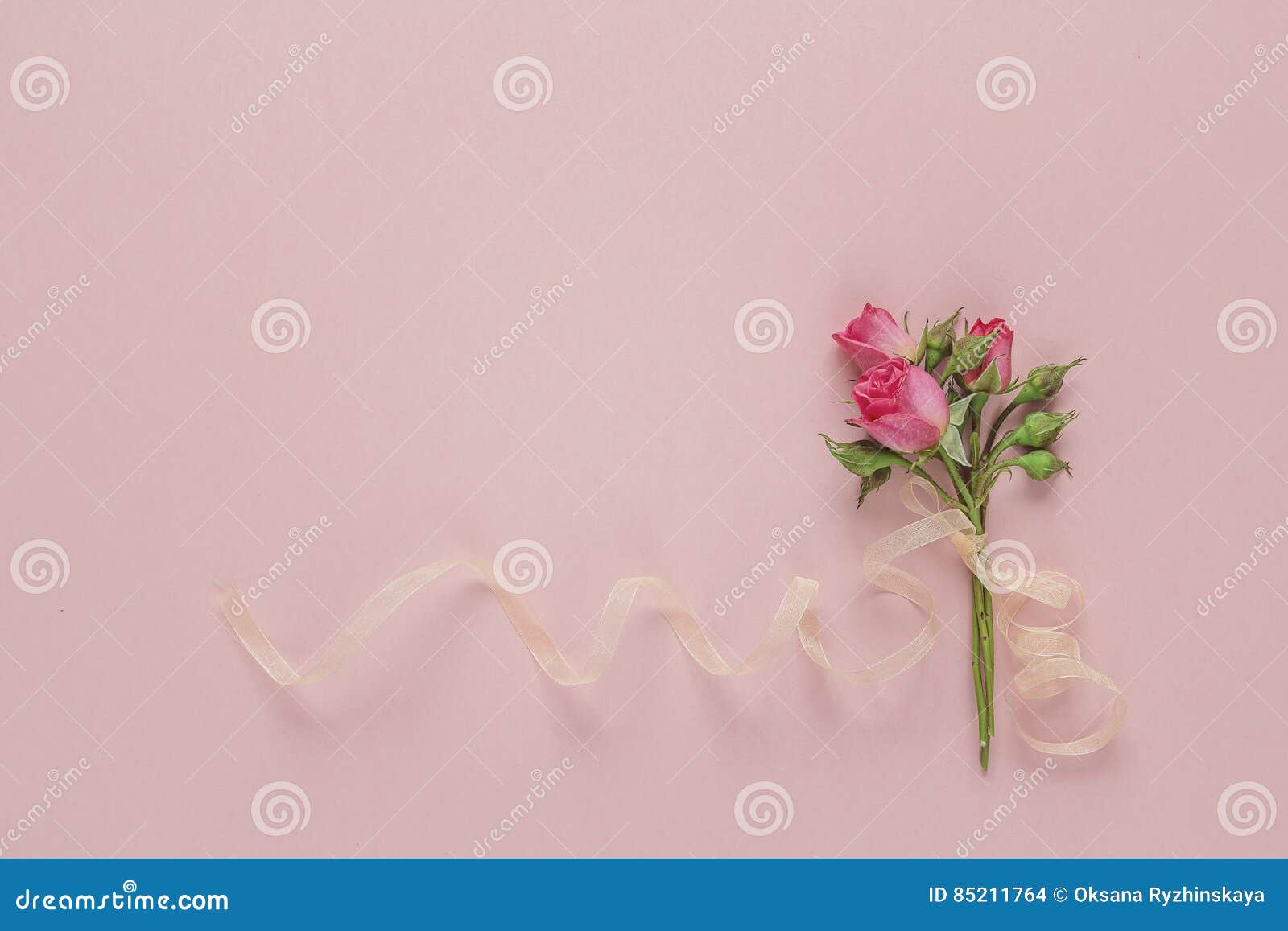 Small Bouquet of Roses on a Pink Background. Space for Text. Stock ...