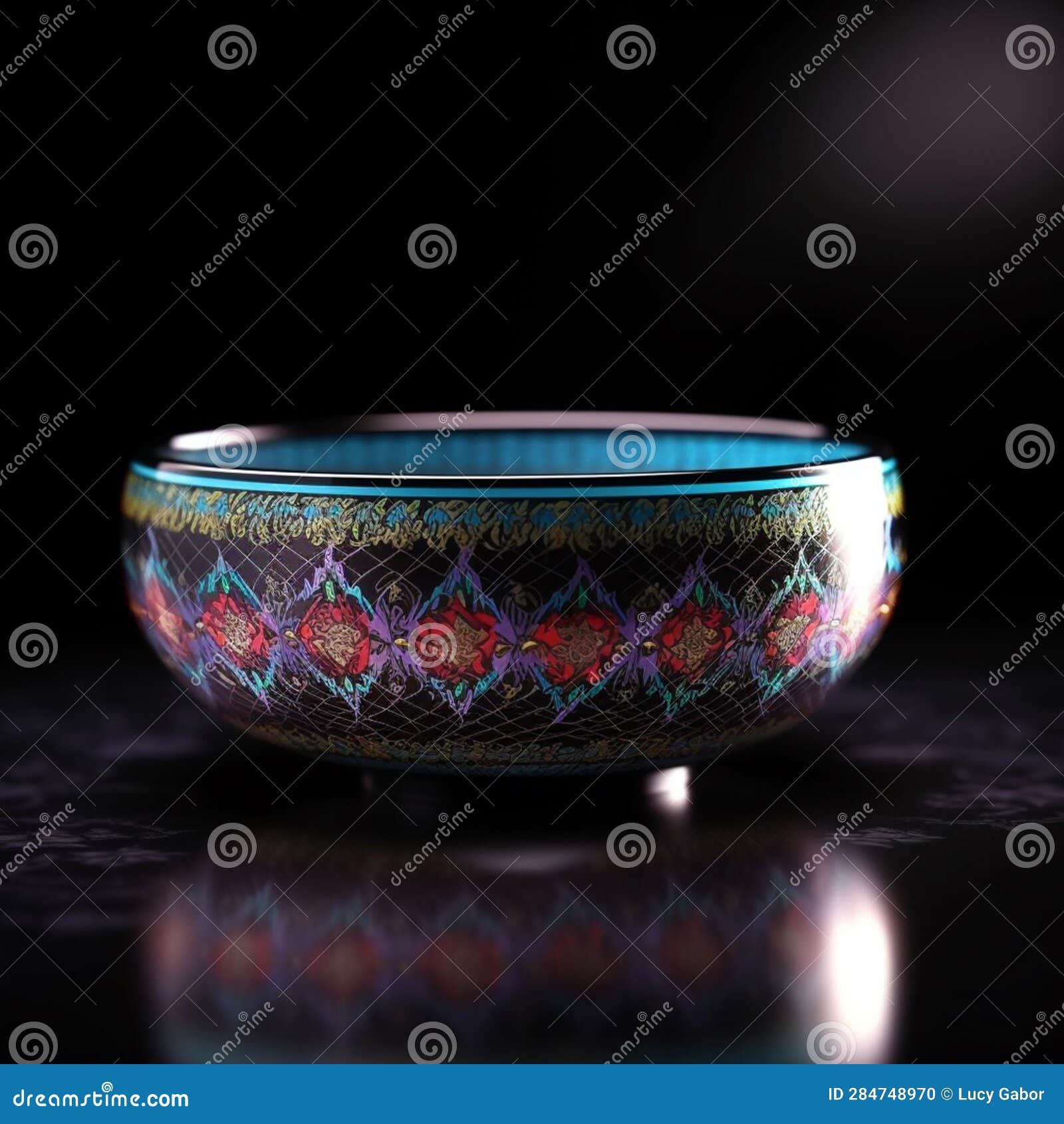 a small bowl with boheme decoration on black background