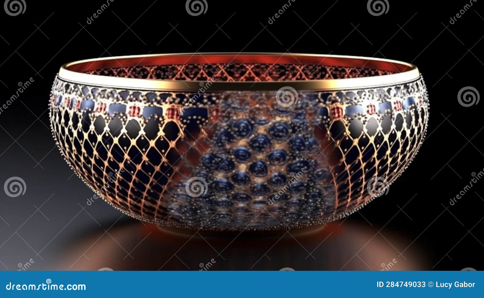 a small bowl with boheme decoration on black background