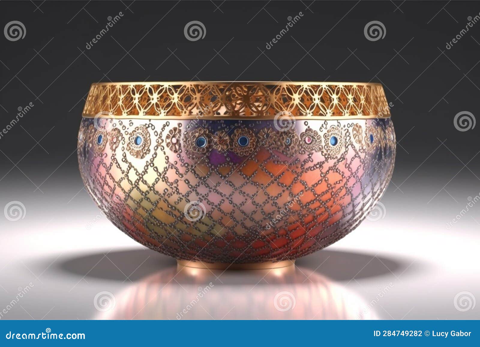 a small bowl with boheme decoration on gray background
