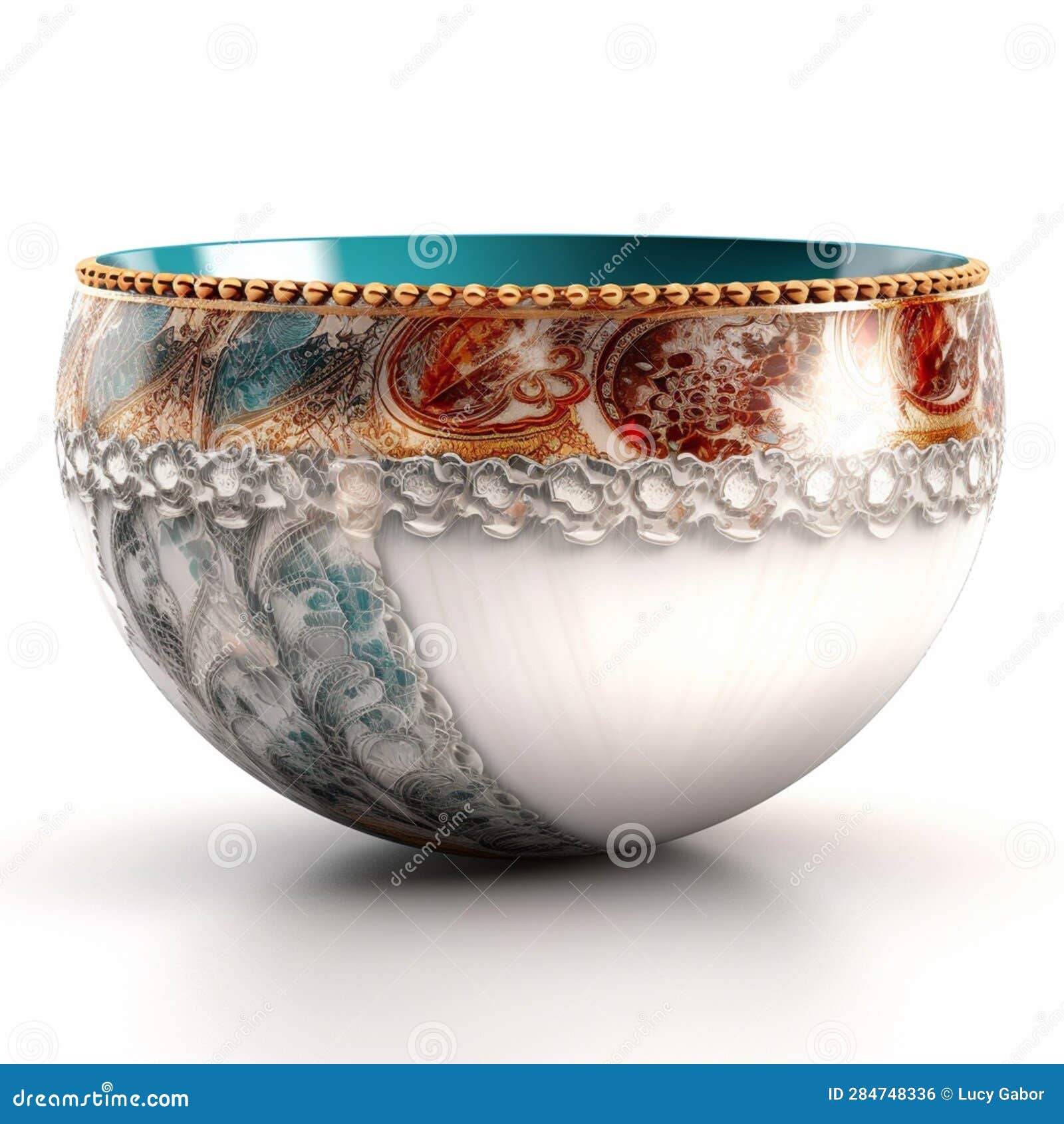 a small bowl with boheme decoration on white background