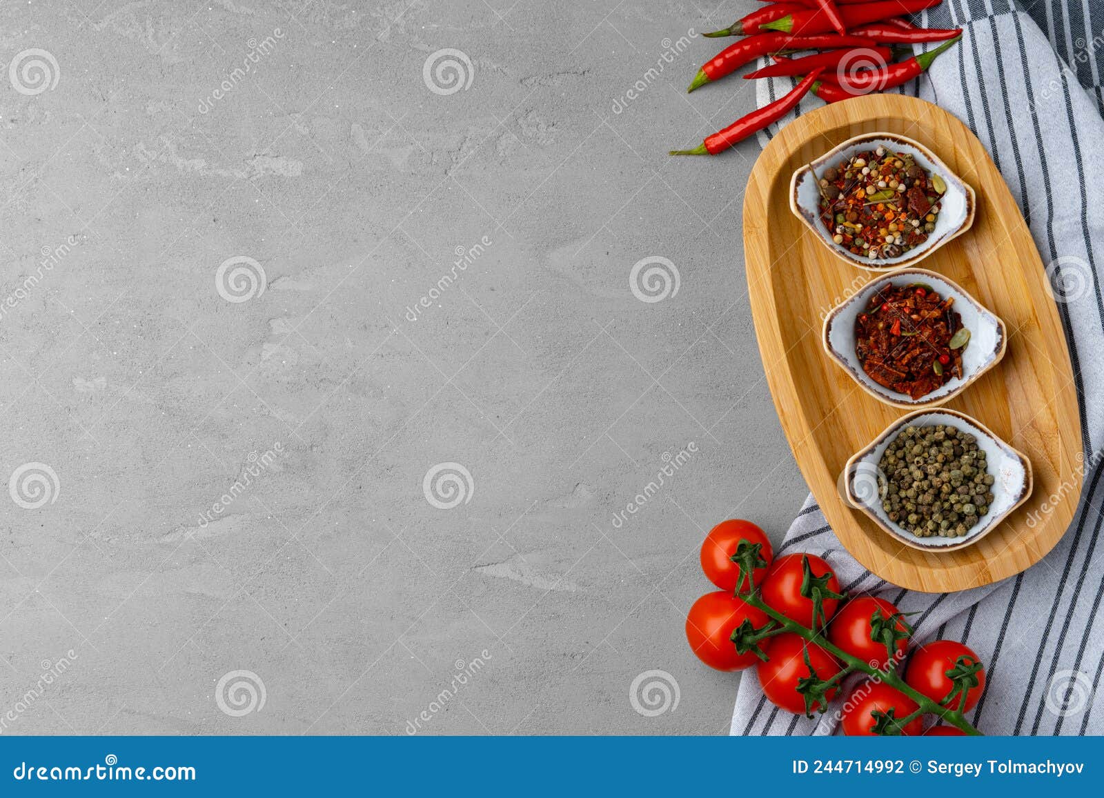 Small Bowls with Spices on Gray Background Stock Photo Image of