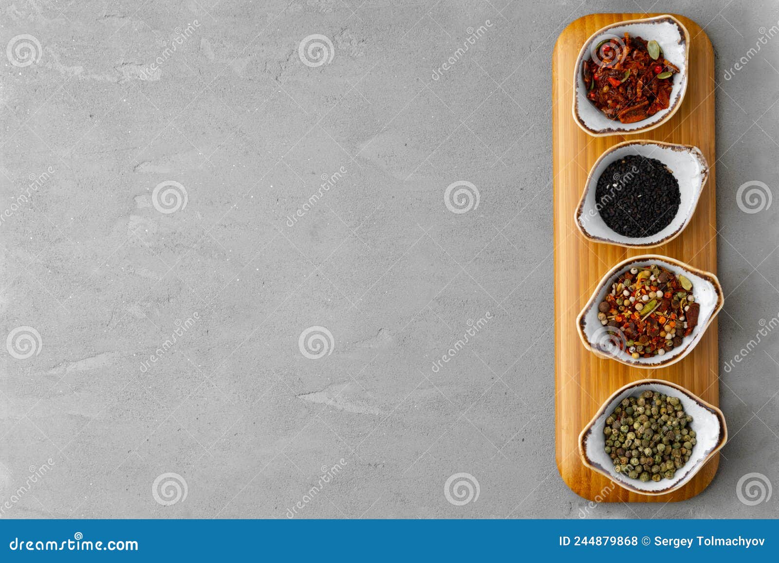 Small Bowls with Spices on Gray Background Stock Photo Image of