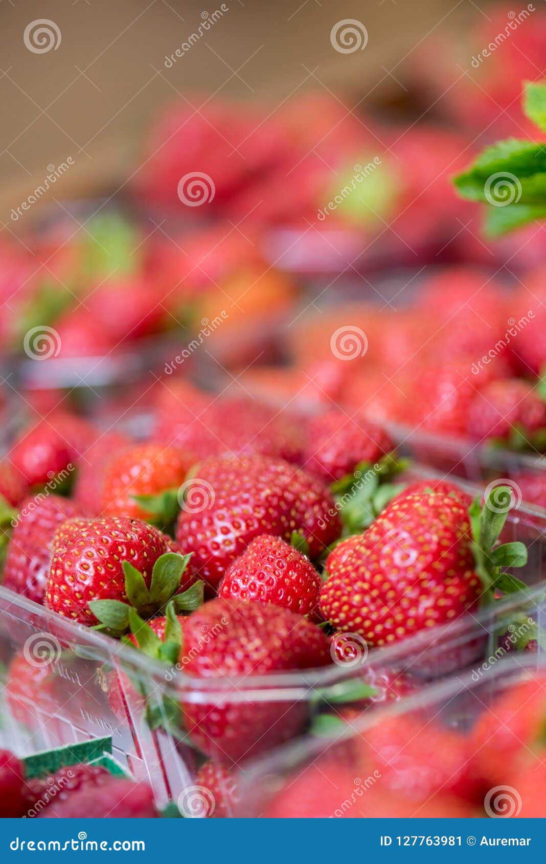 Small Boxes of Strawberries Stock Image Image of green, delicious