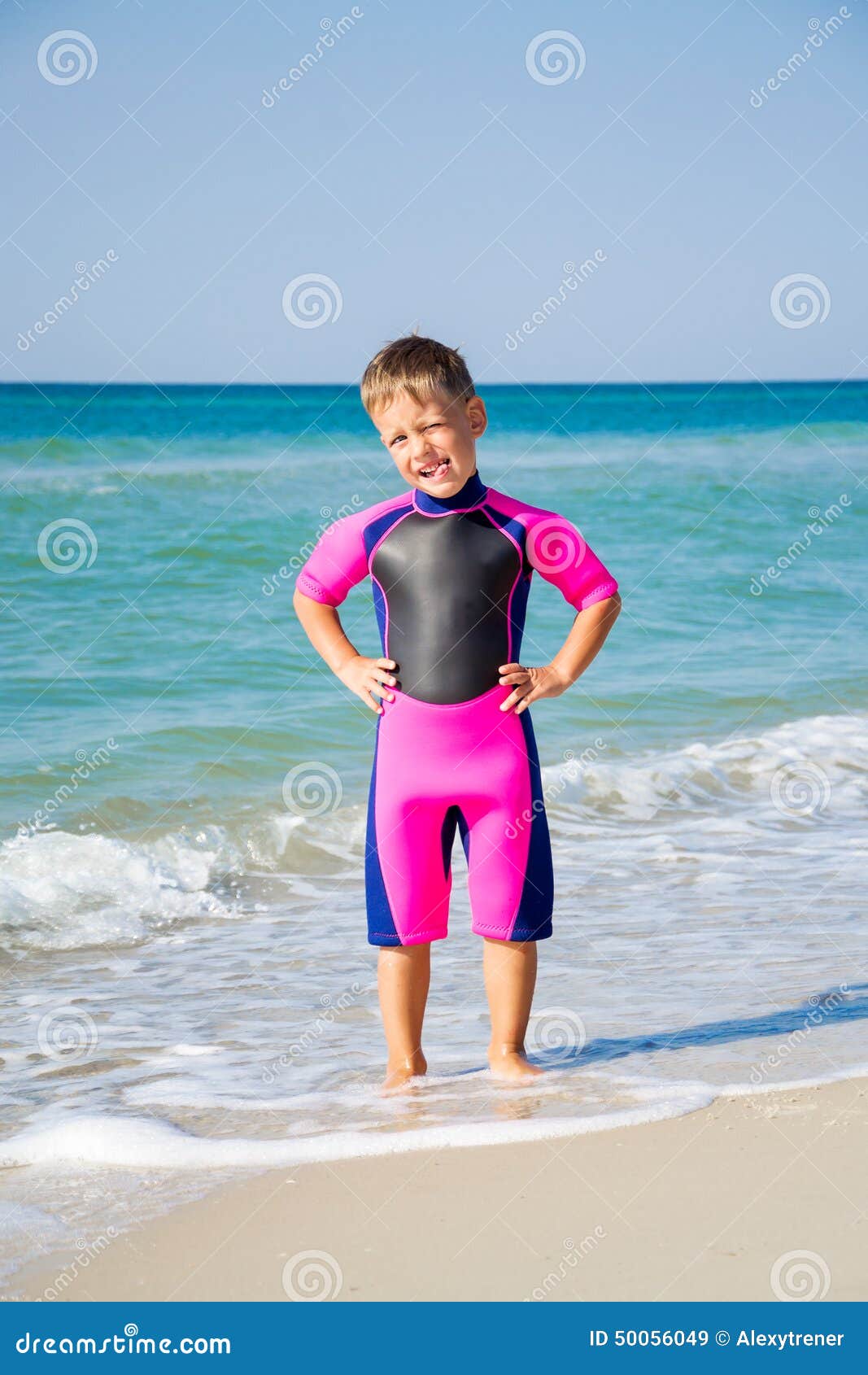 Small Boy in His Diving Suit Smiling at the Beach Stock Image Image