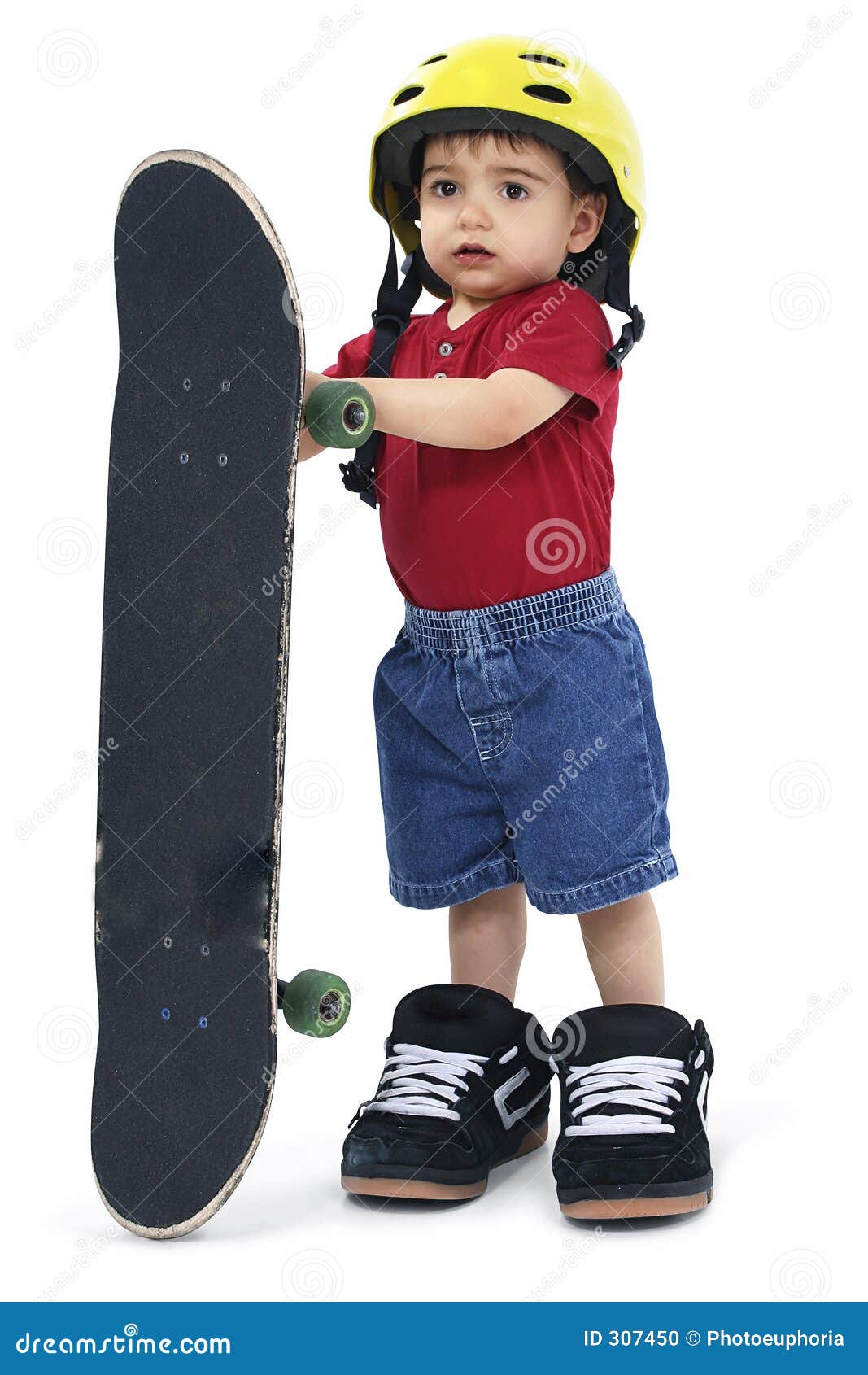 Small Boy with Large Helmet Shoes and Skateboard Stock Photo - Image of ...