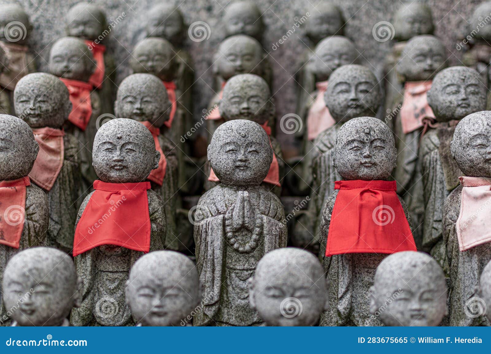 small buddha statues called bodhisattva, in a temple in japan