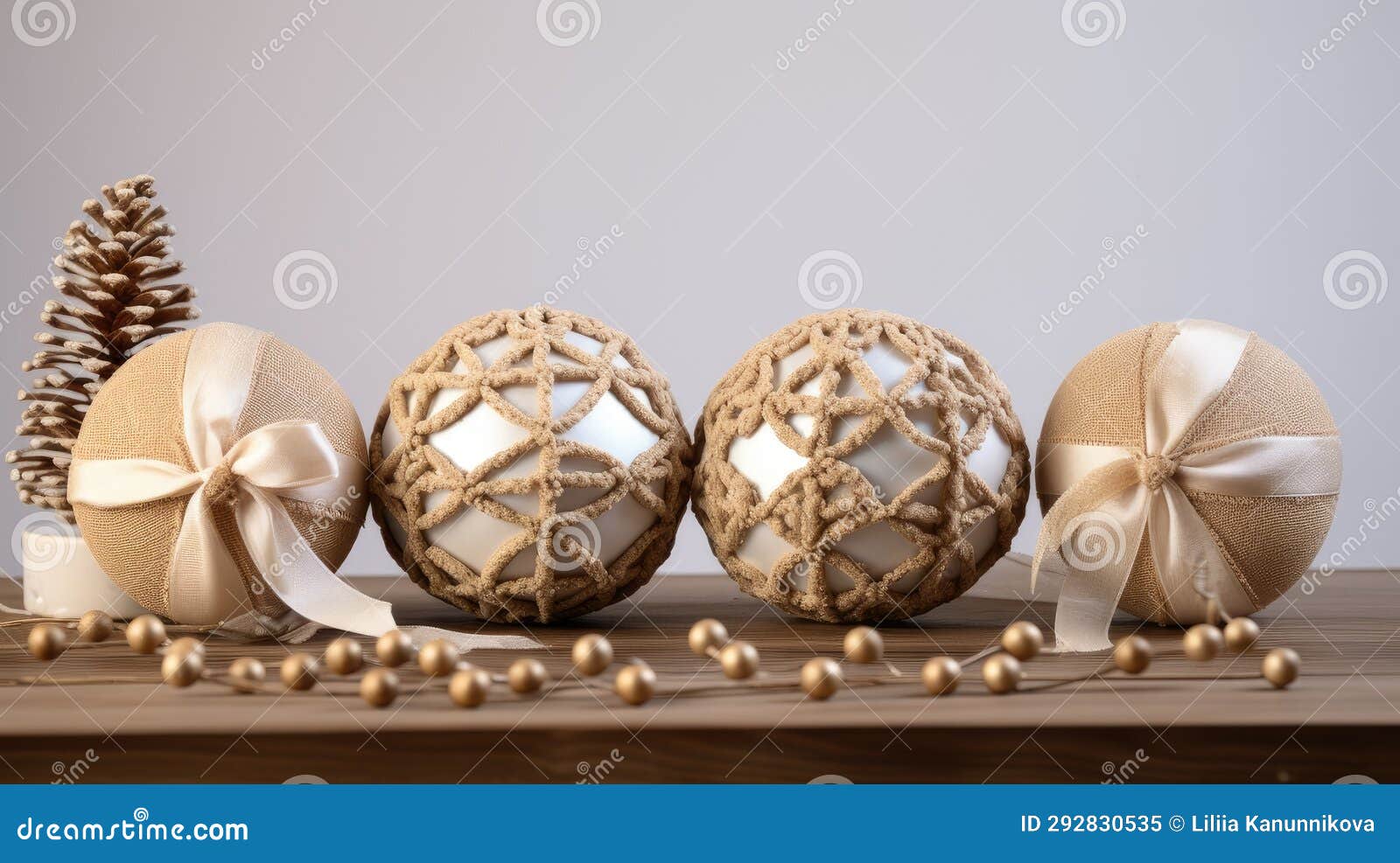 small burlap christmas ornaments with lace and ribbon, in the style of symmetrical asymmetry, aykut aydogdu, eye