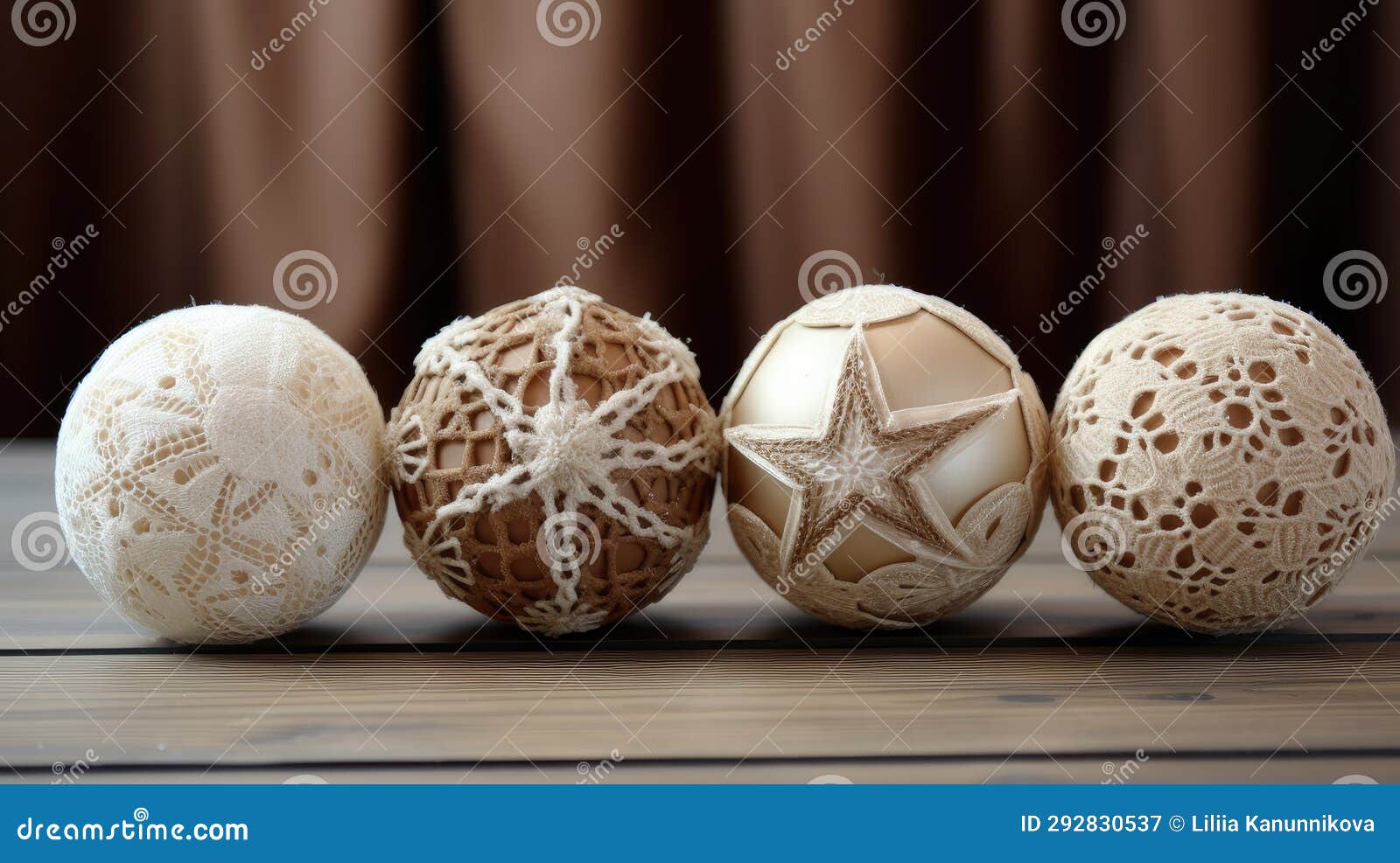 small burlap christmas ornaments with lace and ribbon, in the style of symmetrical asymmetry, aykut aydogdu, eye