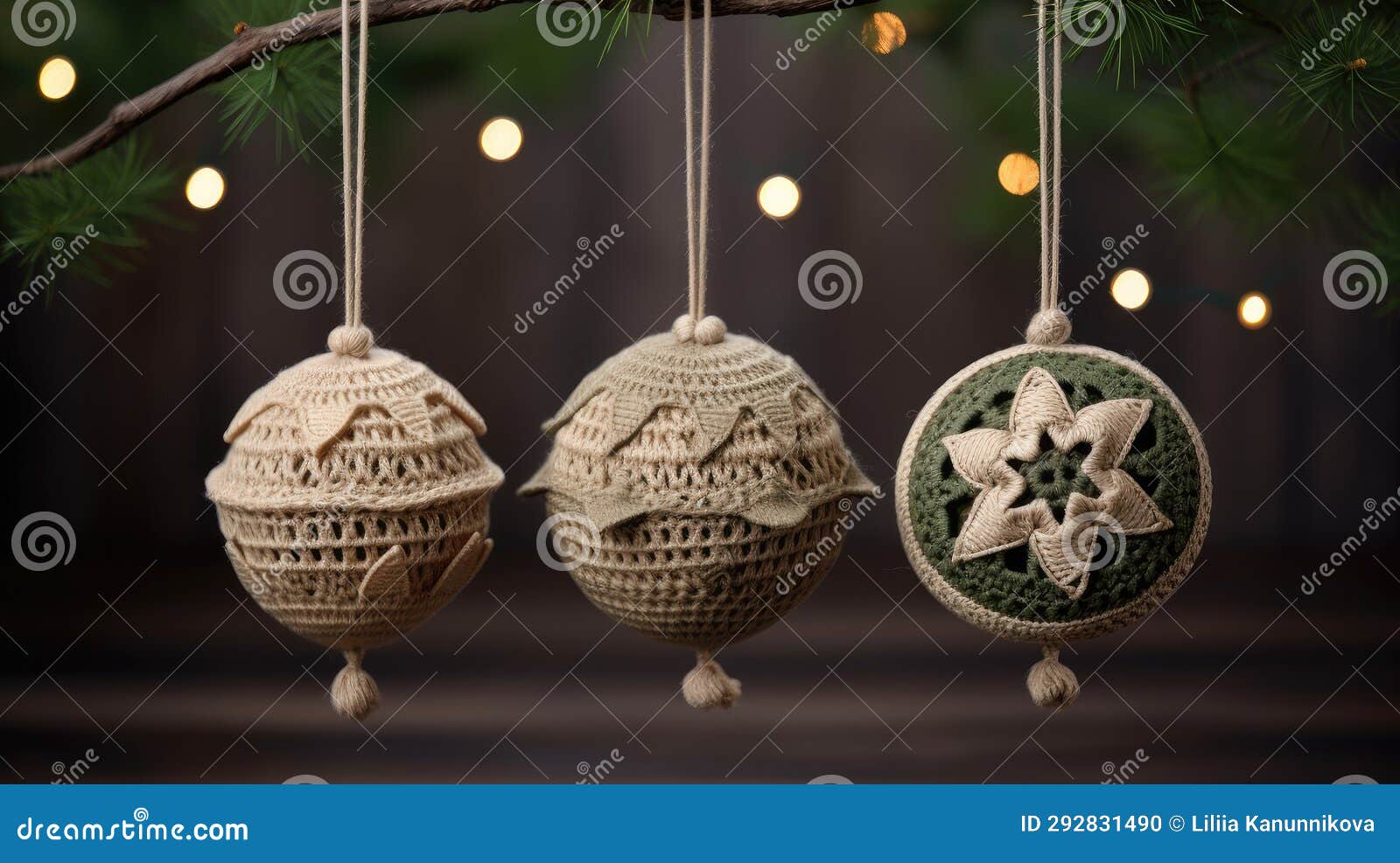 small burlap christmas ornaments with lace and ribbon, in the style of symmetrical asymmetry, aykut aydogdu, eye