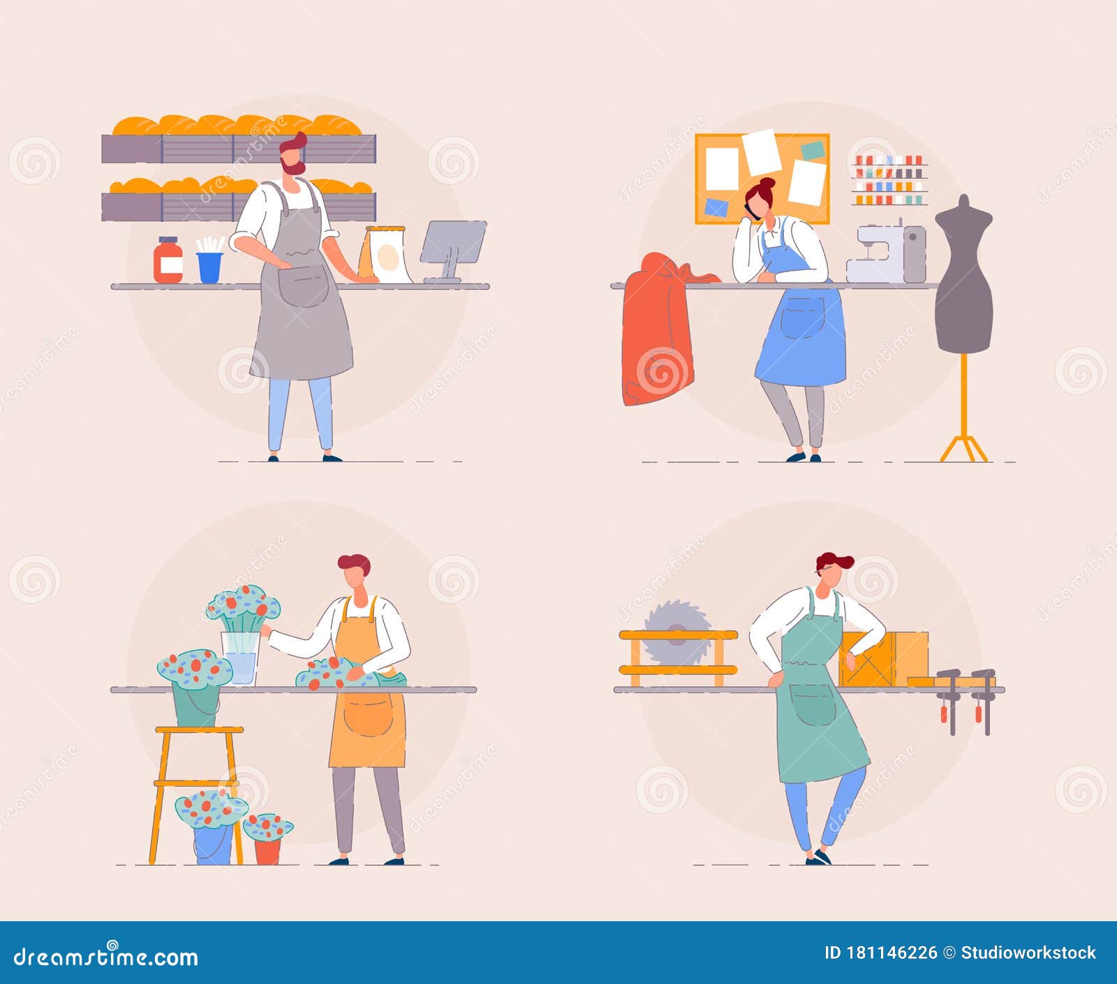 Small Business Owner. Florist, Baker, Carpenter. Stock Vector - Illustration of credit, happy: 181146226 Small Business Owner. Florist, Baker, Carpenter. Stock Vector - Illustration of credit, happy: 181146226