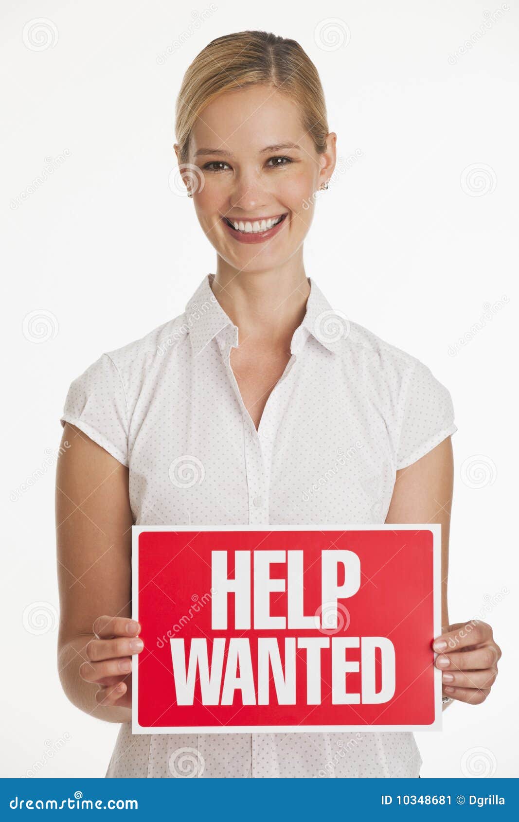 Small Business Owner Holding Up Help Wanted Sign Stock Image Image of