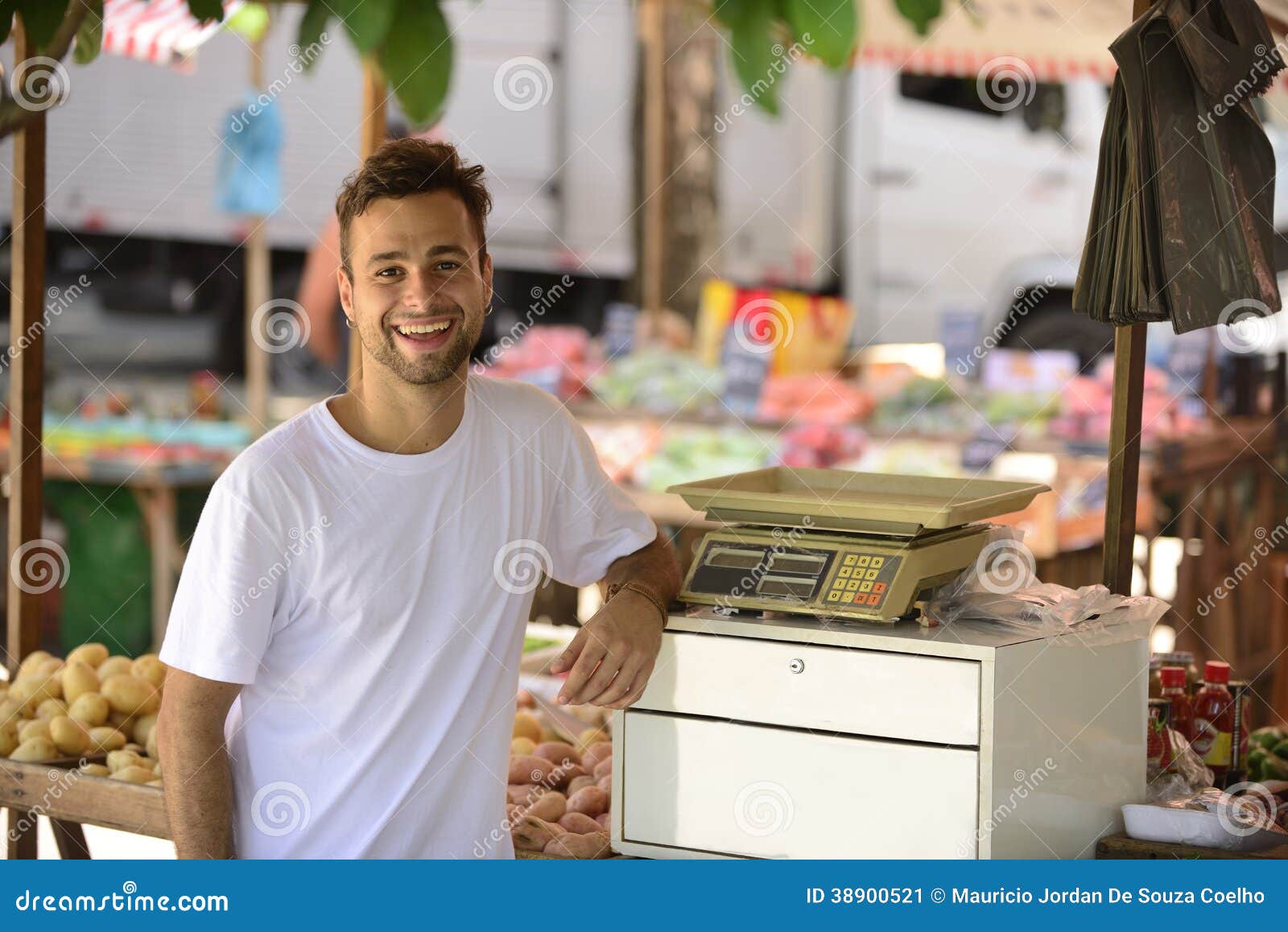 small business owner selling organic fruits.