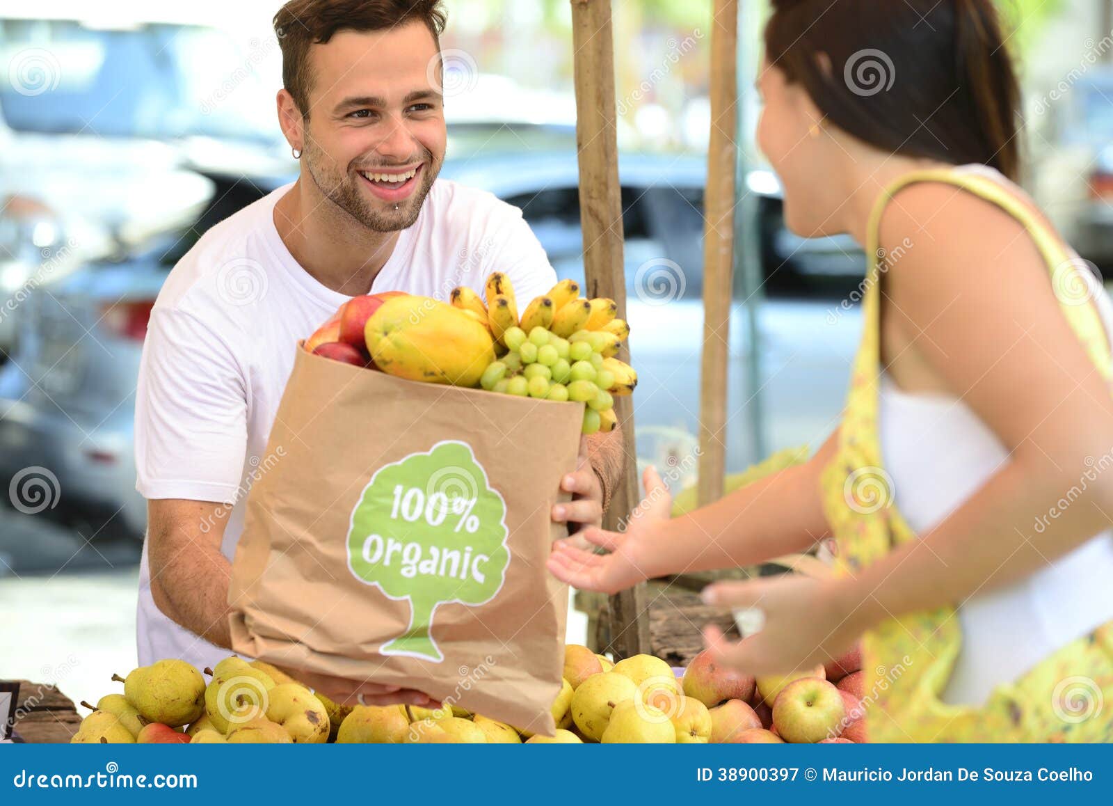 small business owner selling organic fruits.