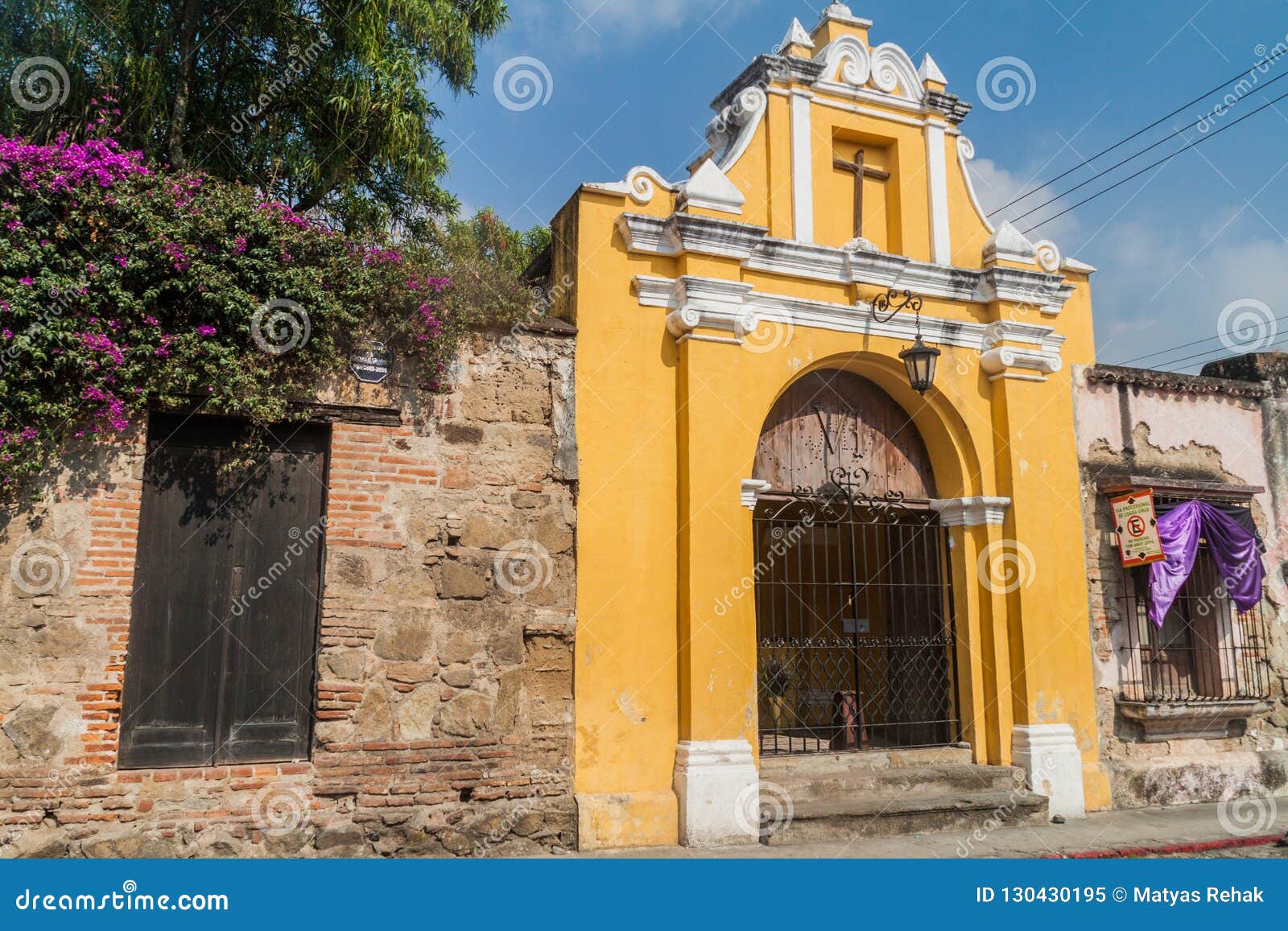 small chapel on calle de los pasos street in antigua guatemala town, guatemal
