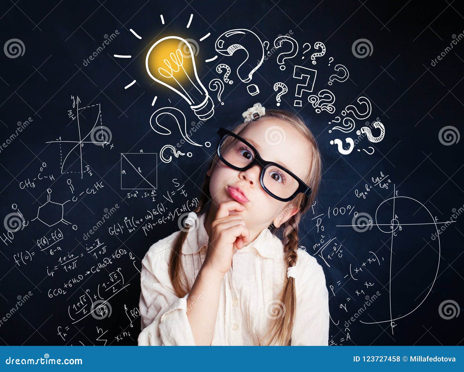 Small Child Mathematics Student Thinking on Background Stock Photo - Image  of little, creative: 123727458