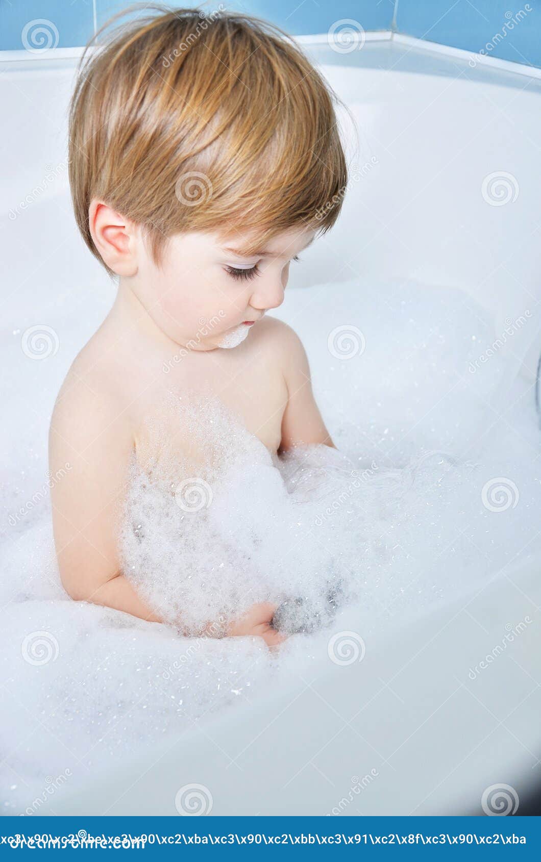 Small child takes a bath stock photo. Image of bubble 85960518