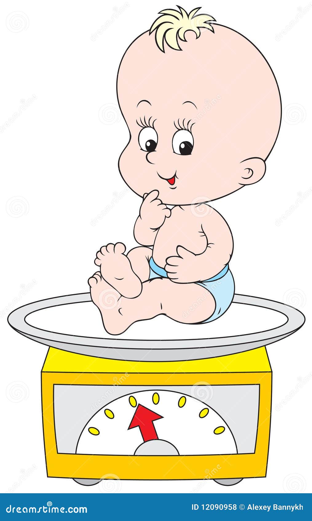 A Small Cow And Weighing Scale. Cartoon Vector Illustration