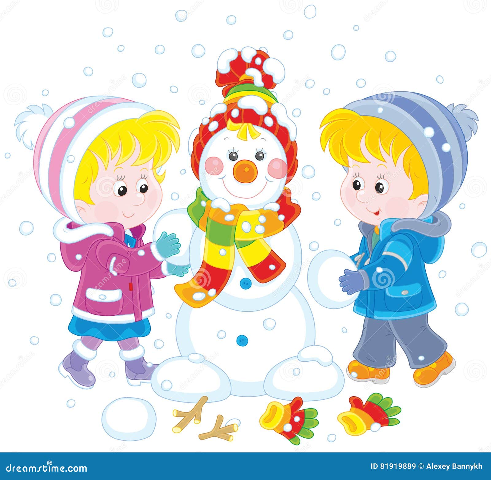 Small Children Making A Funny Christmas Snowman Stock Vector Image