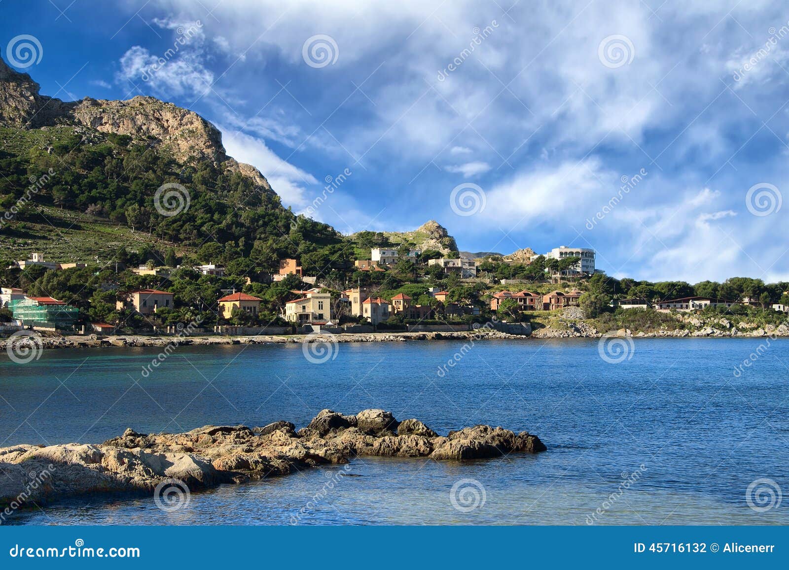 Small Coastal Town and High Hills Stock Photo Image of scenery, italy