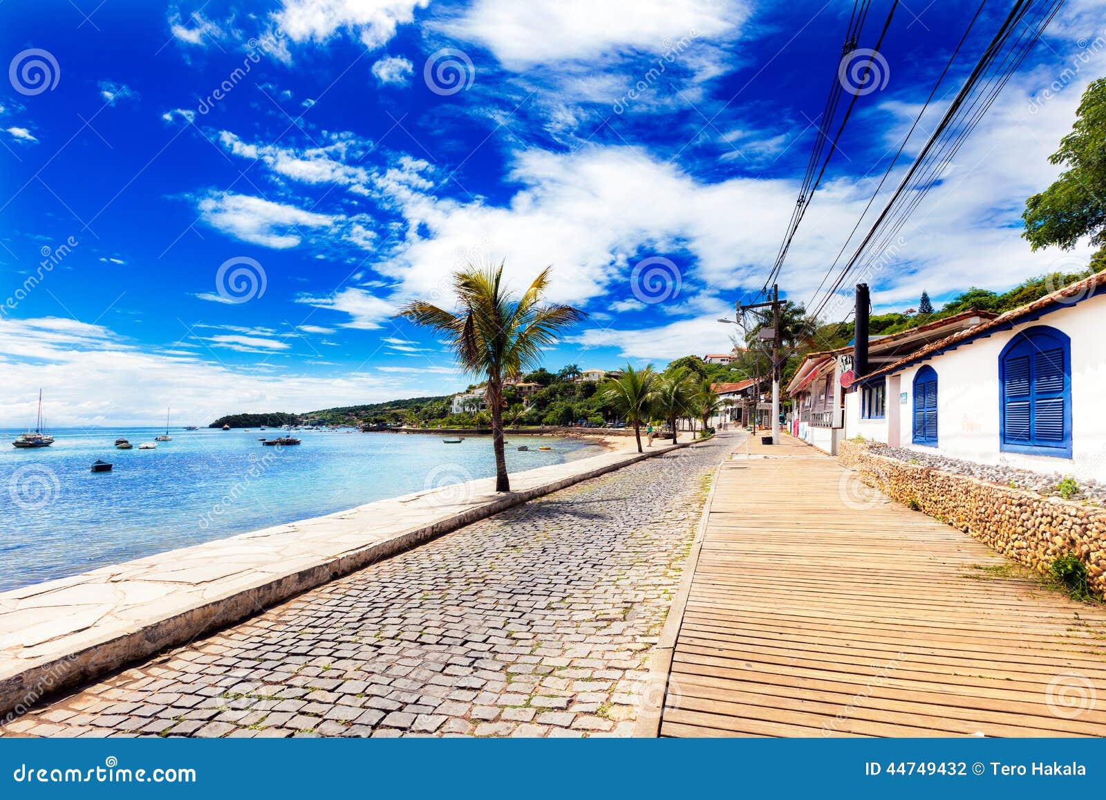 small cobbled street on seaside in buzios, brazil