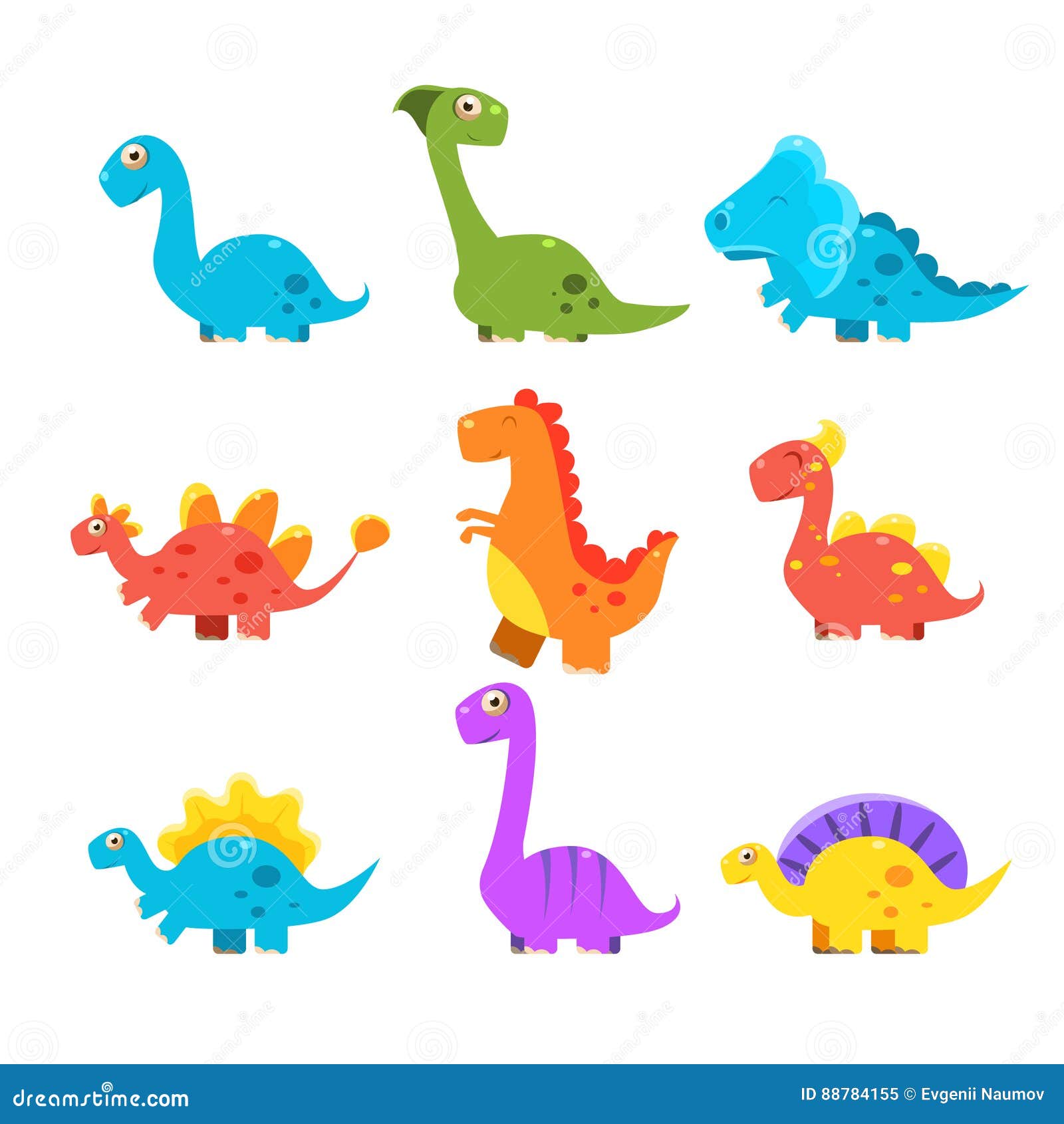 Small Colourful Dinosaur Set. Cute Vector Collection Stock Vector ...