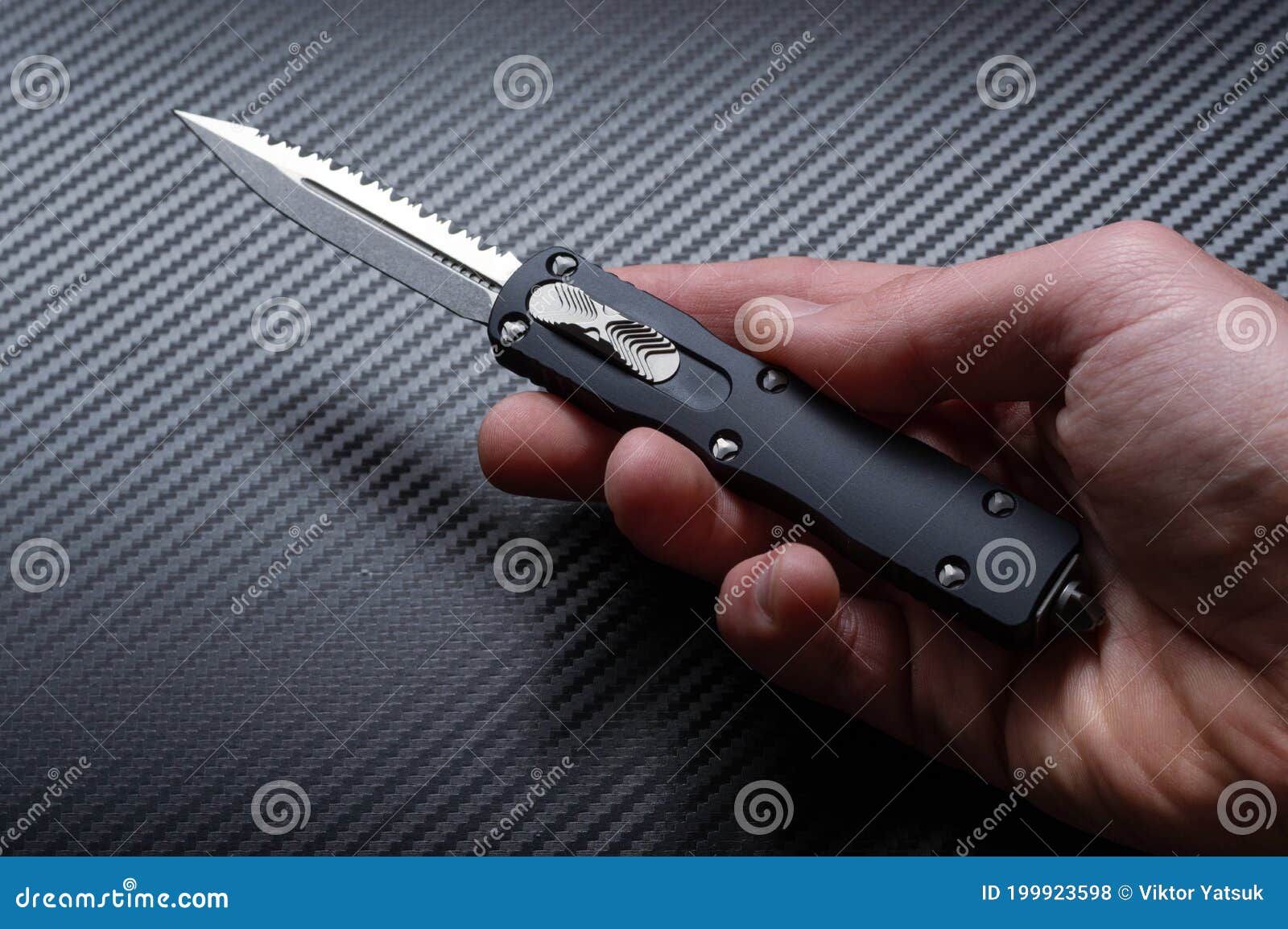 Small Compact Knife in Hand. Knife Open in Hand Stock Photo Image of