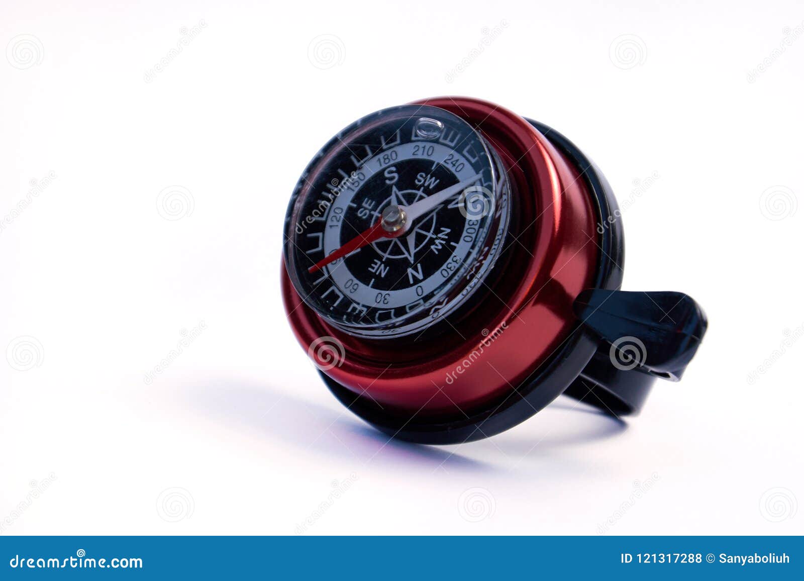 Small Compass Build Inside Bicycle Handlebar Isolated on White